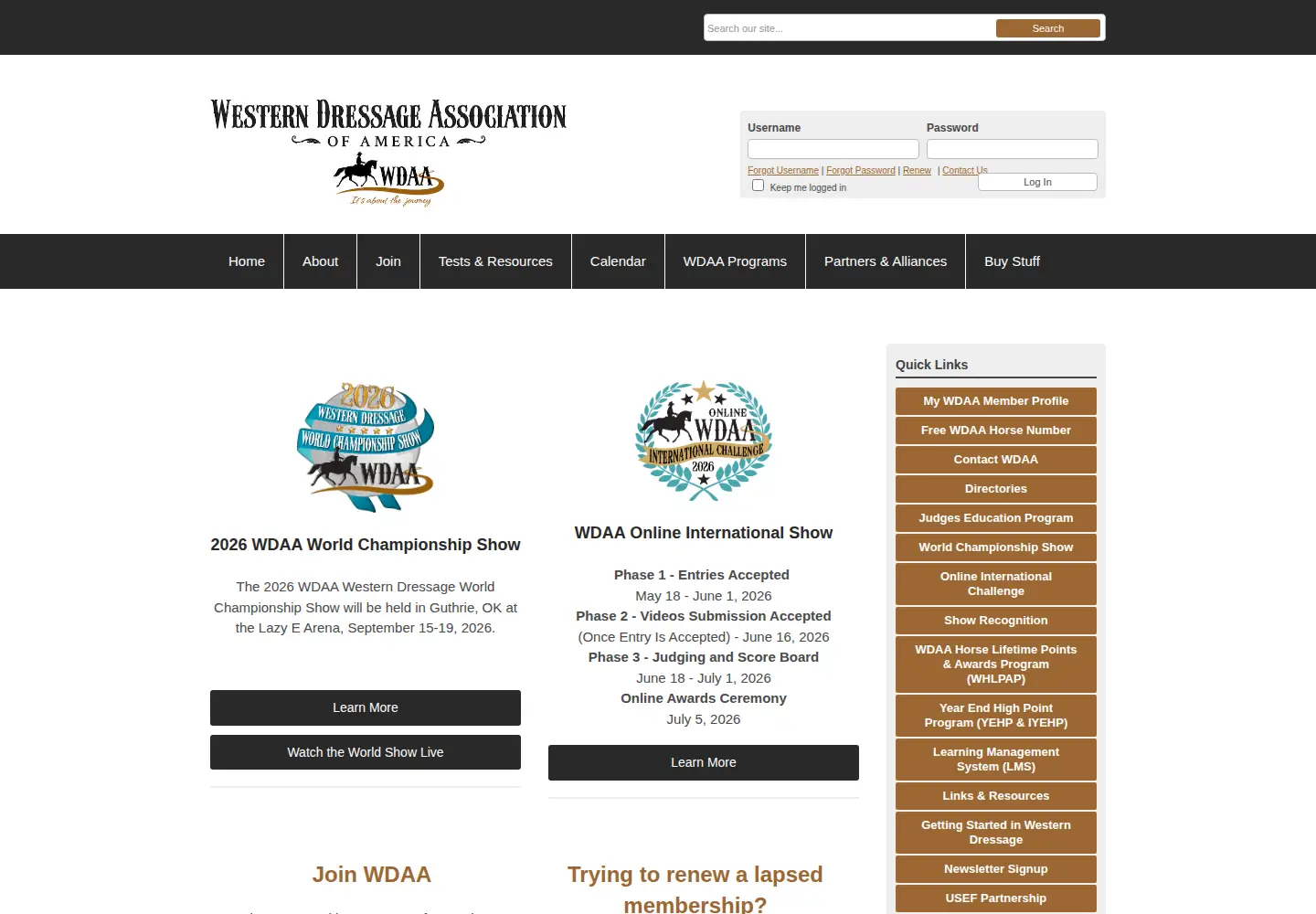 Screenshot of westerndressageassociation.org