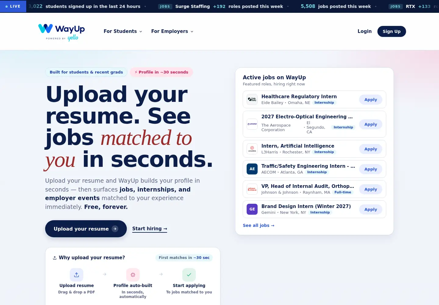 Captured homepage of internmatch.com in the current scan