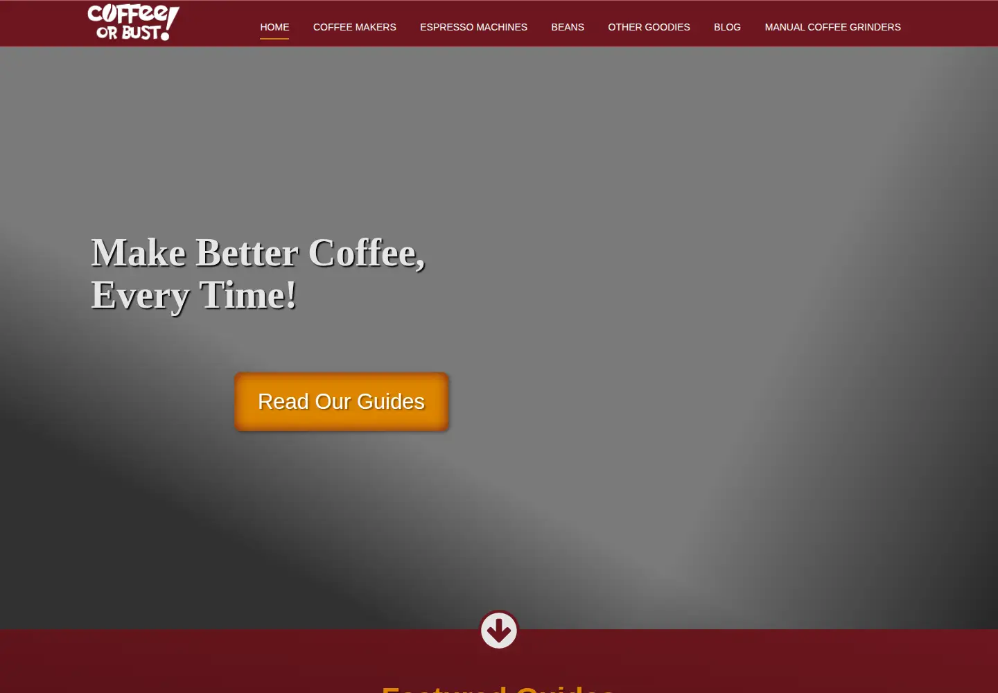 Captured homepage of coffeeorbust.com in the current scan