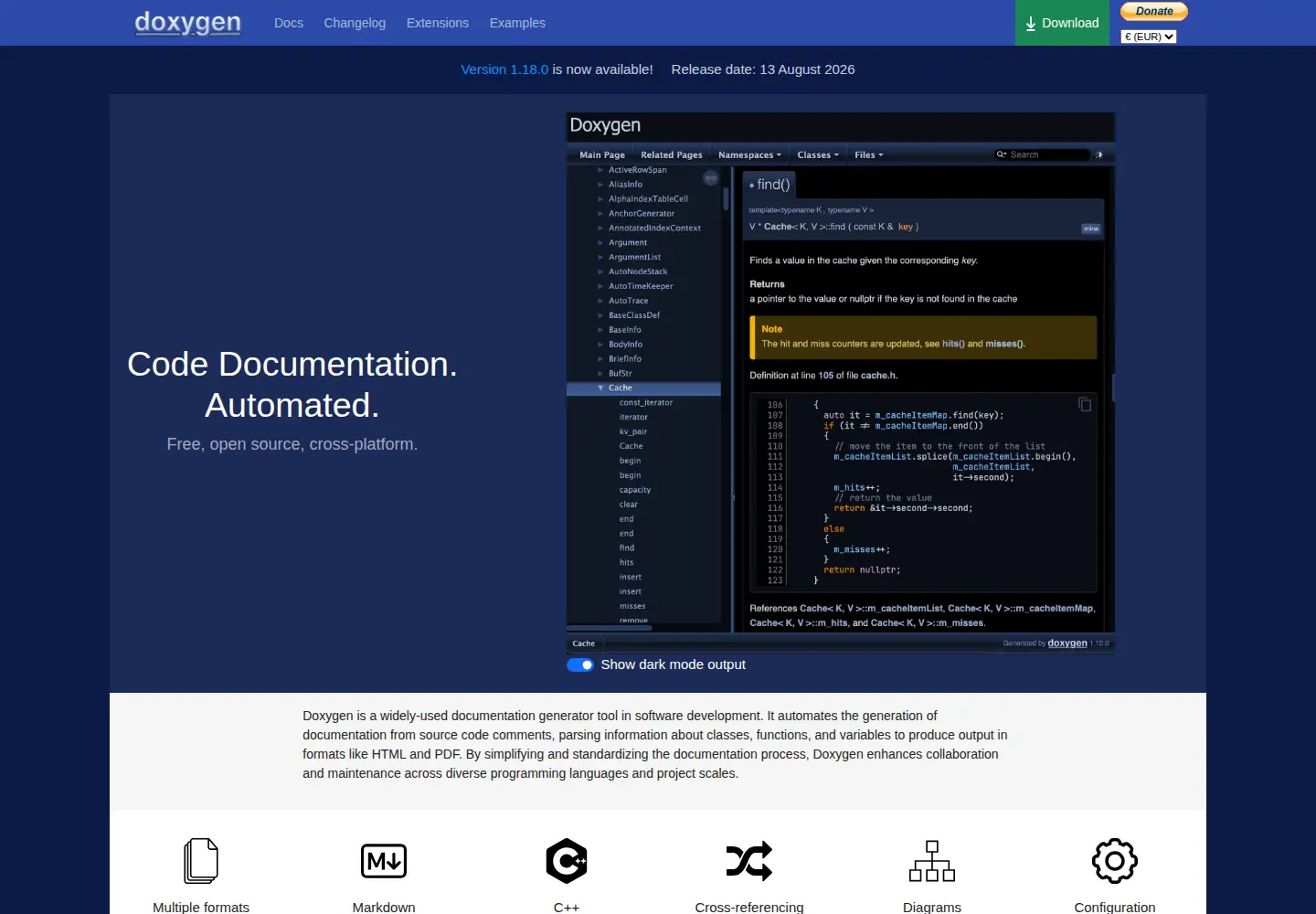 Screenshot of doxygen.nl