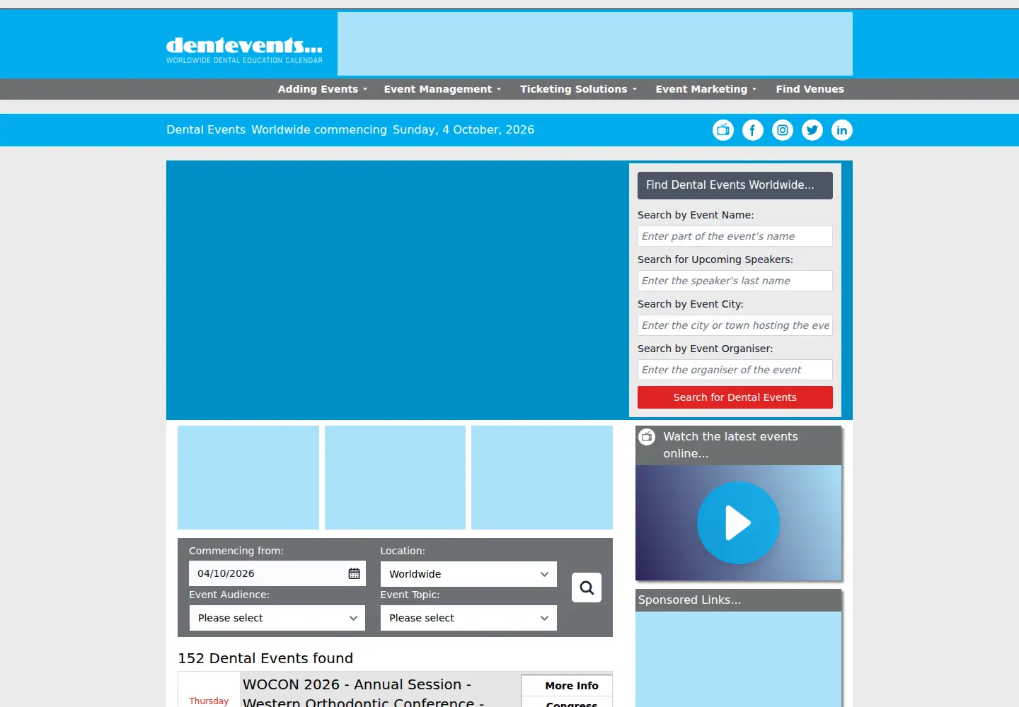 Captured homepage of dentevents.com in the current scan