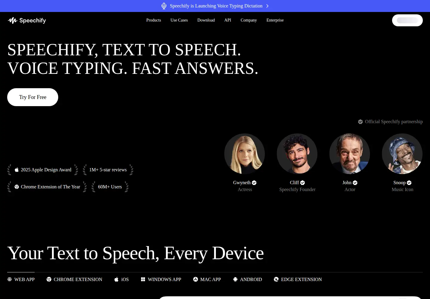 Screenshot of speechify.com