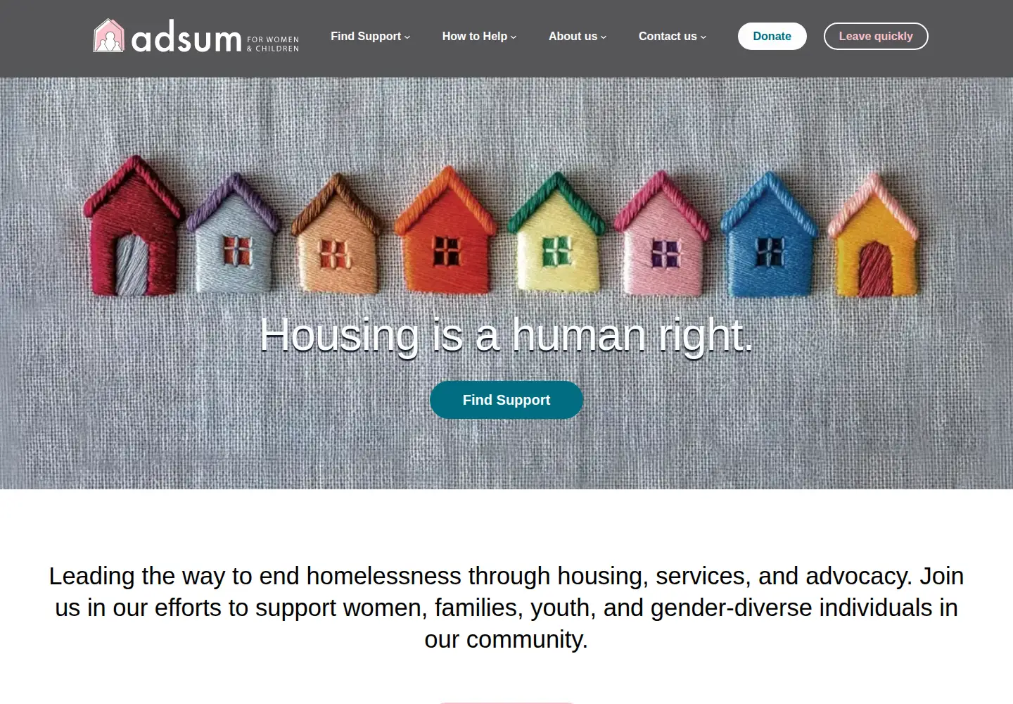 Captured homepage of adsumforwomen.org in the current scan