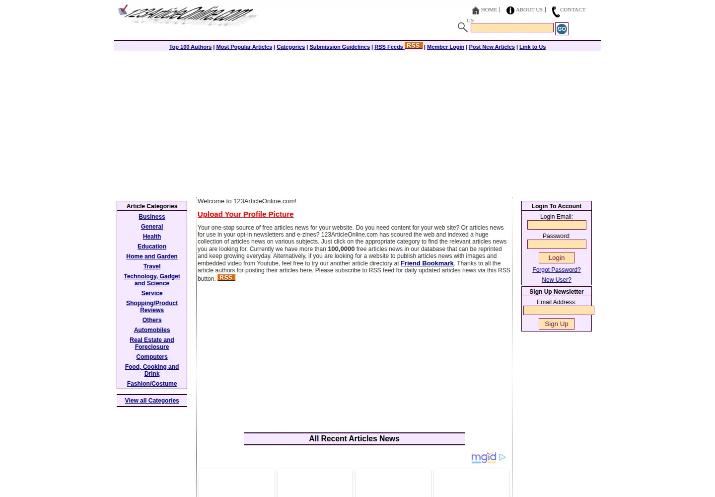 Captured homepage of 123articleonline.com in the current scan