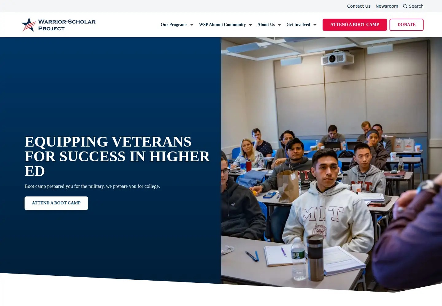 Captured homepage of warrior-scholar.org in the current scan