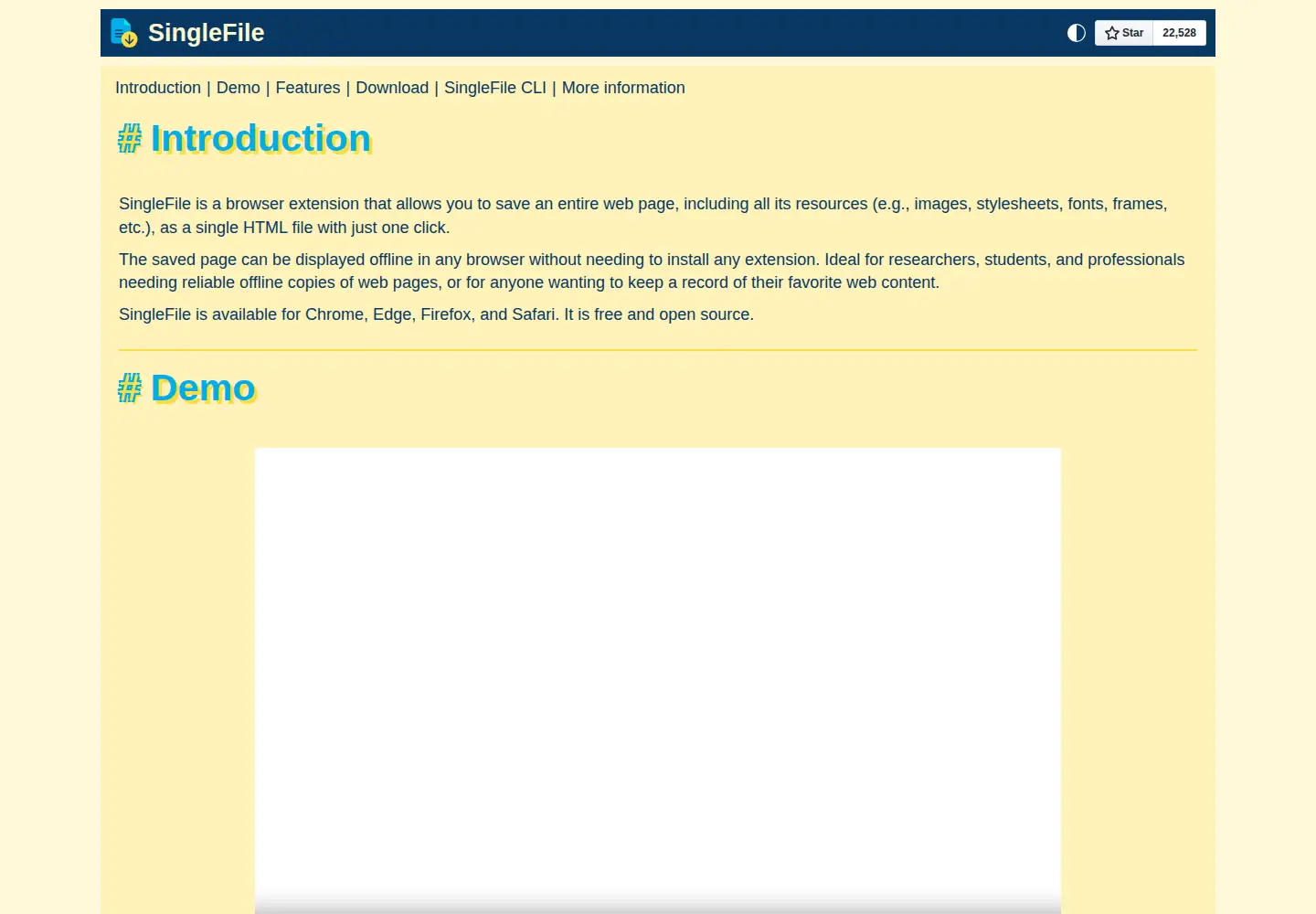 Captured homepage of getsinglefile.com in the current scan
