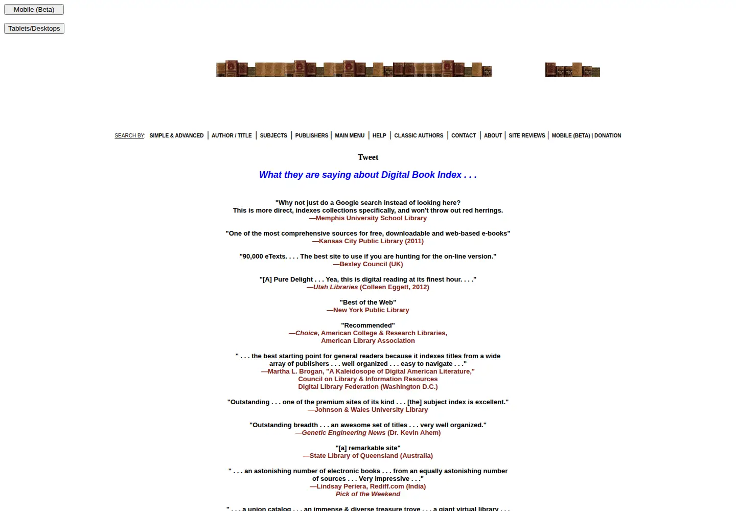 Captured homepage of digitalbookindex.org in the current scan