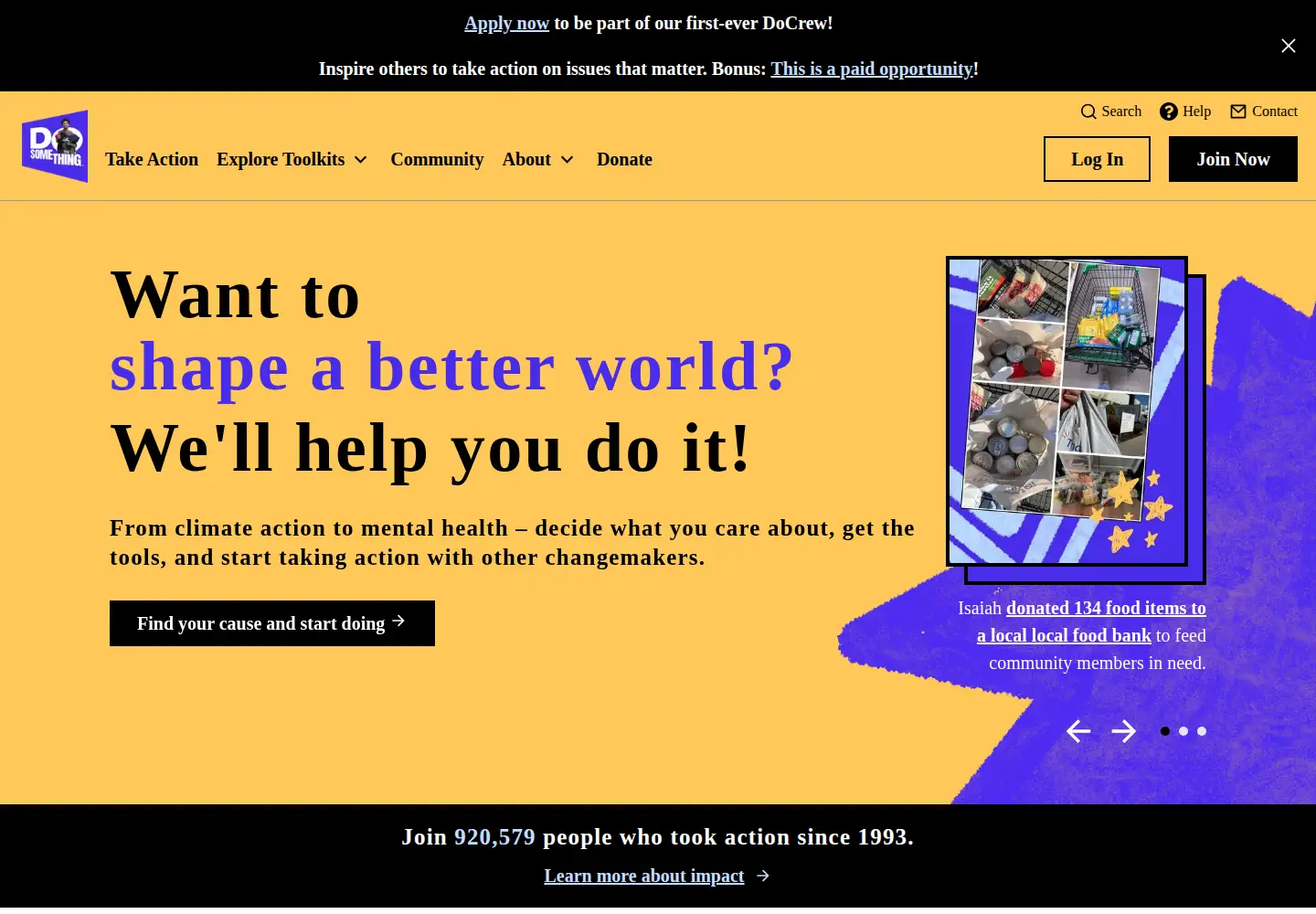 Screenshot of dosomething.org