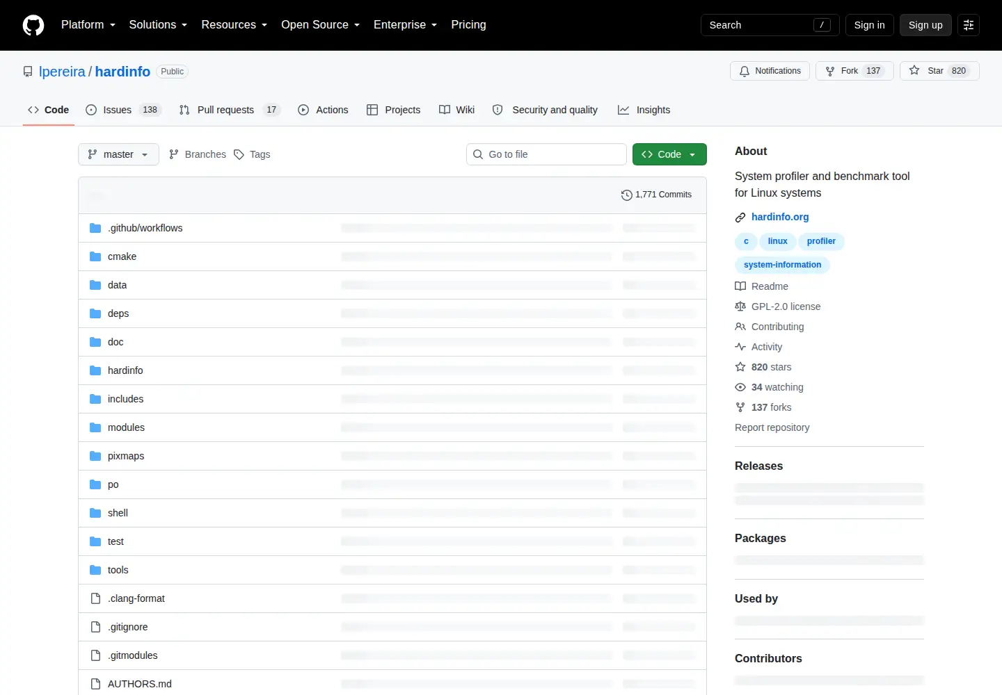 Screenshot of hardinfo.org