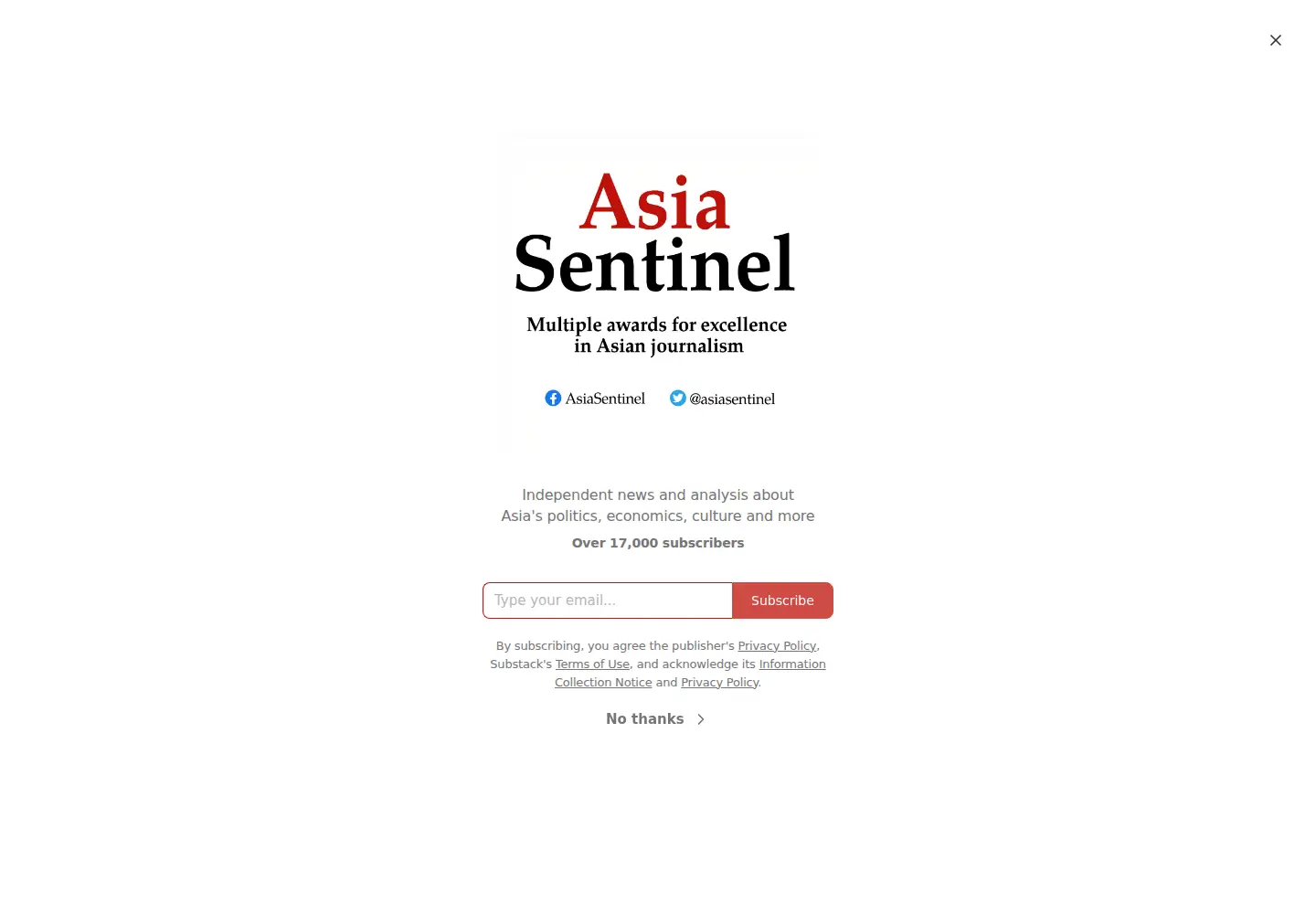 Screenshot of asiasentinel.com