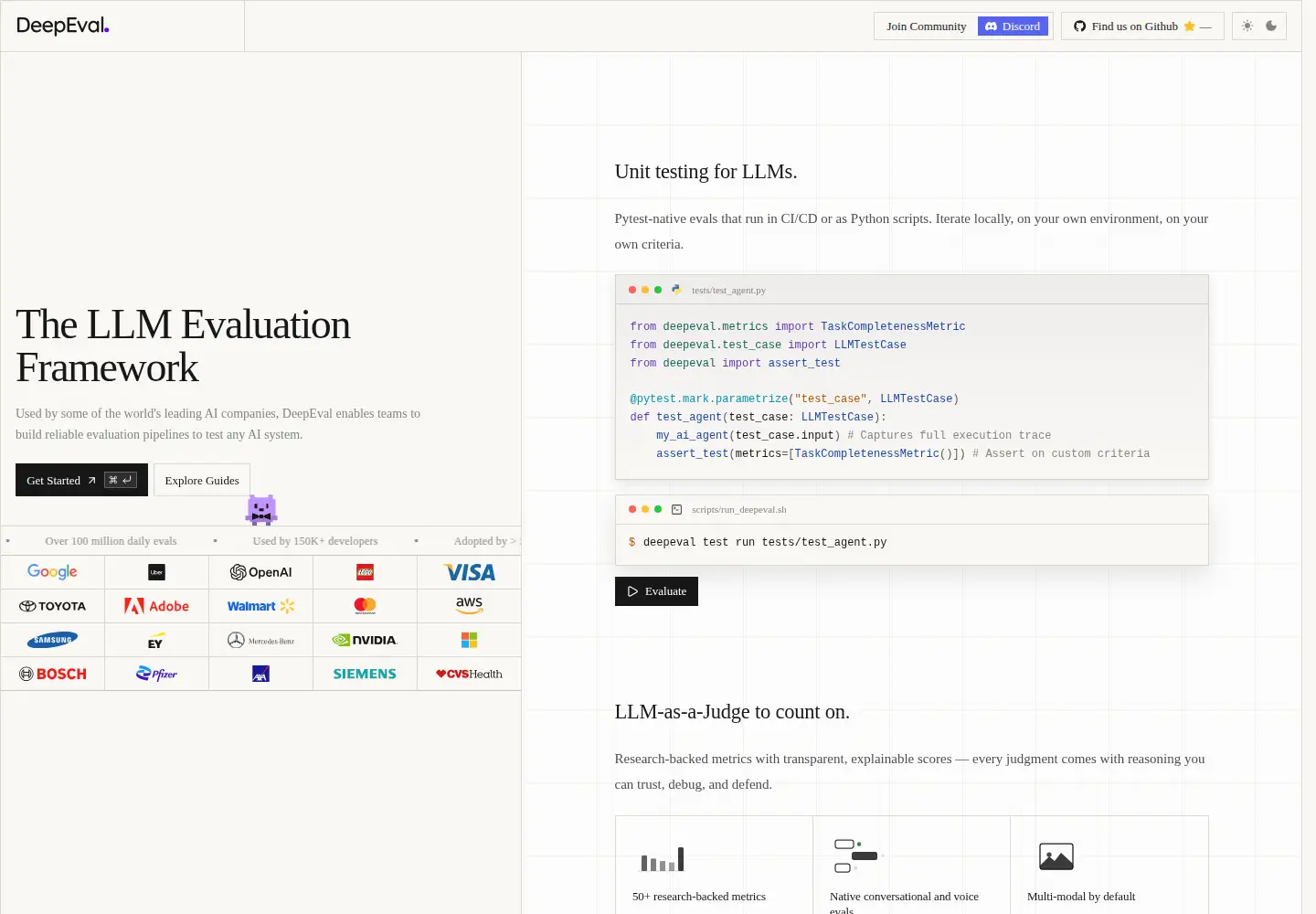 Captured homepage of deepeval.com in the current scan
