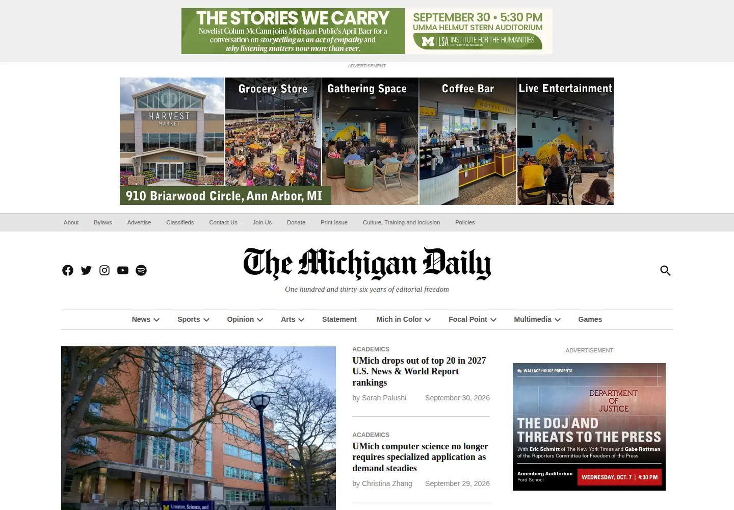 Screenshot of michigandaily.com