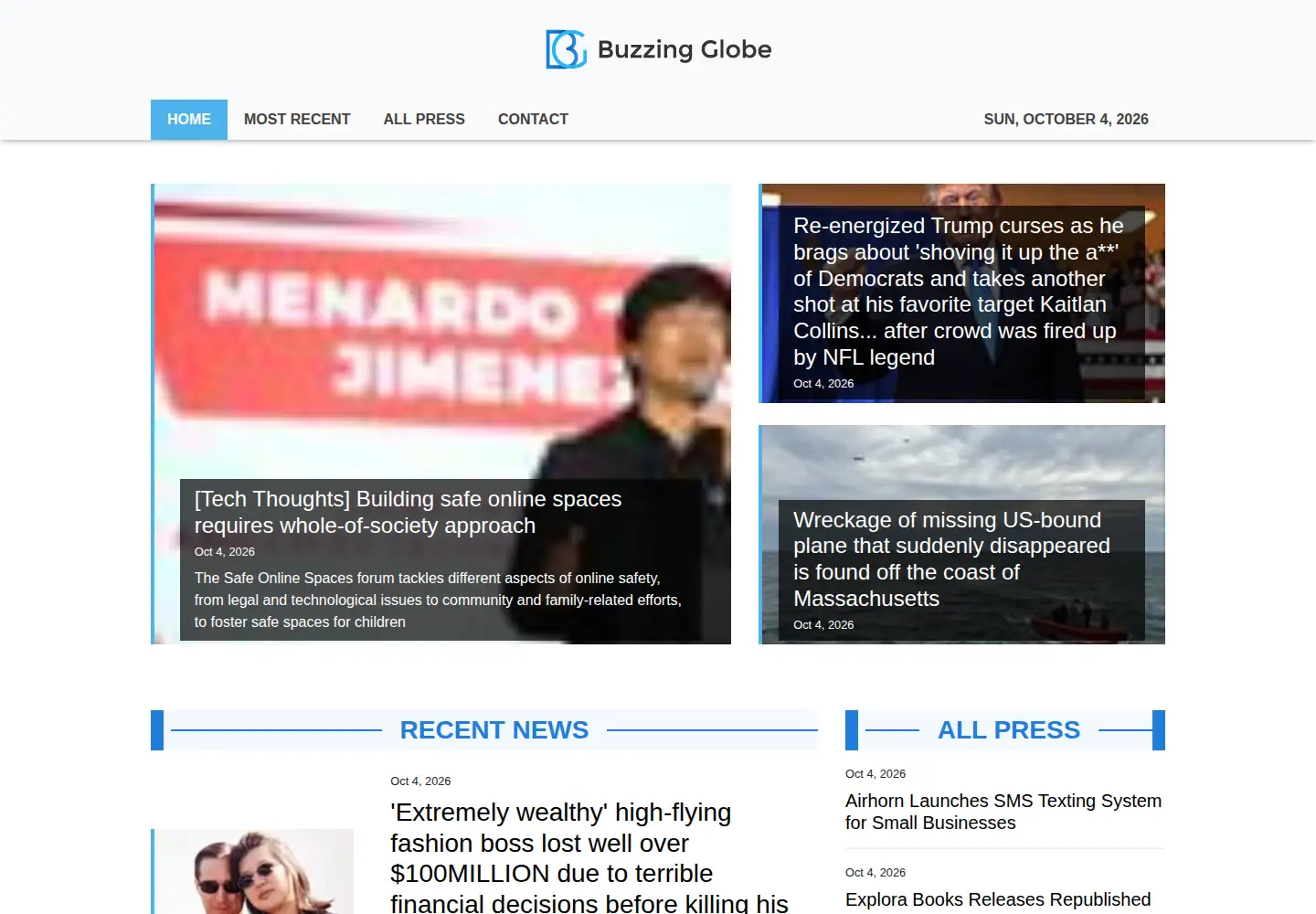 Captured homepage of buzzingglobe.com in the current scan