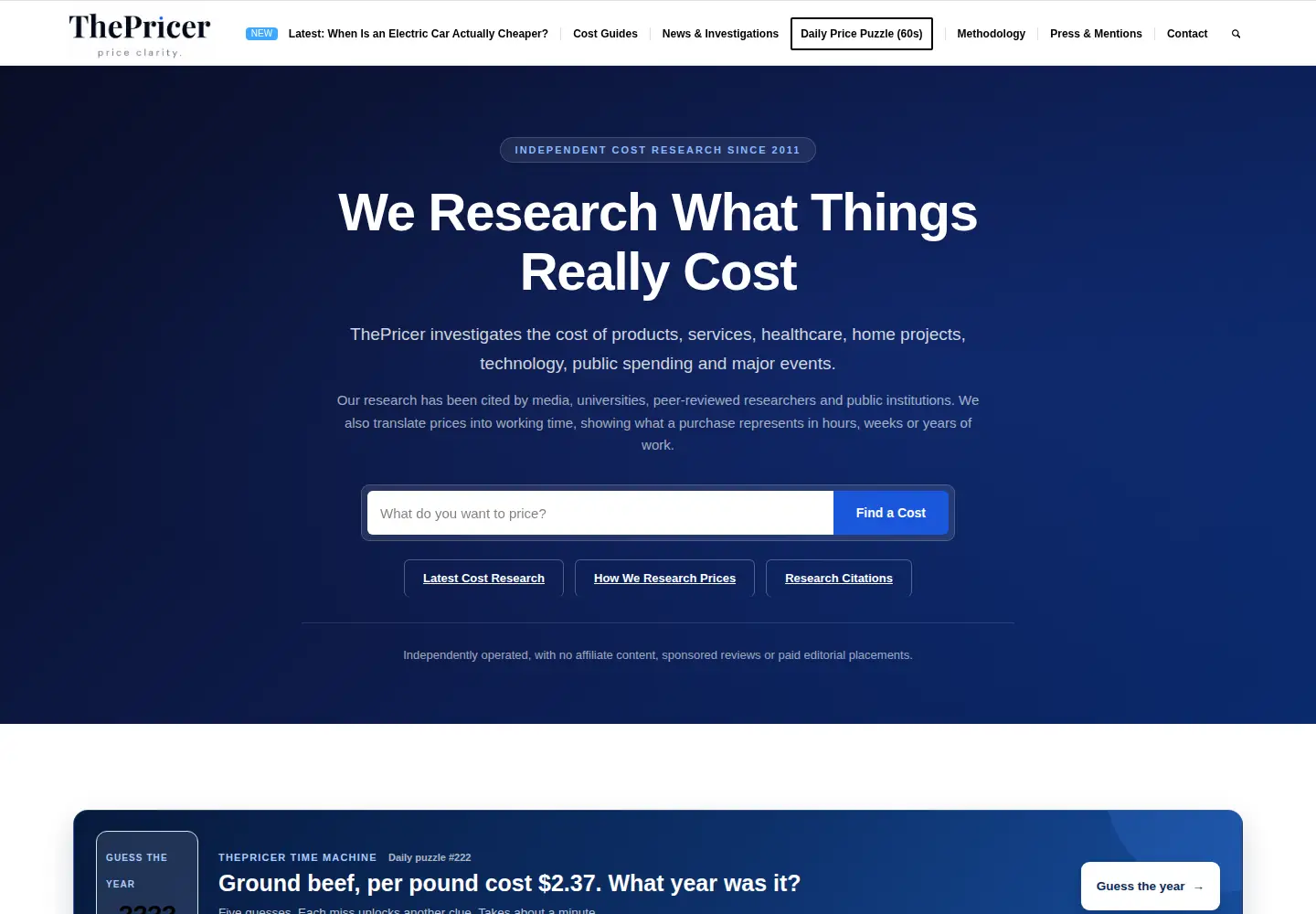 Captured homepage of thepricer.org in the current scan