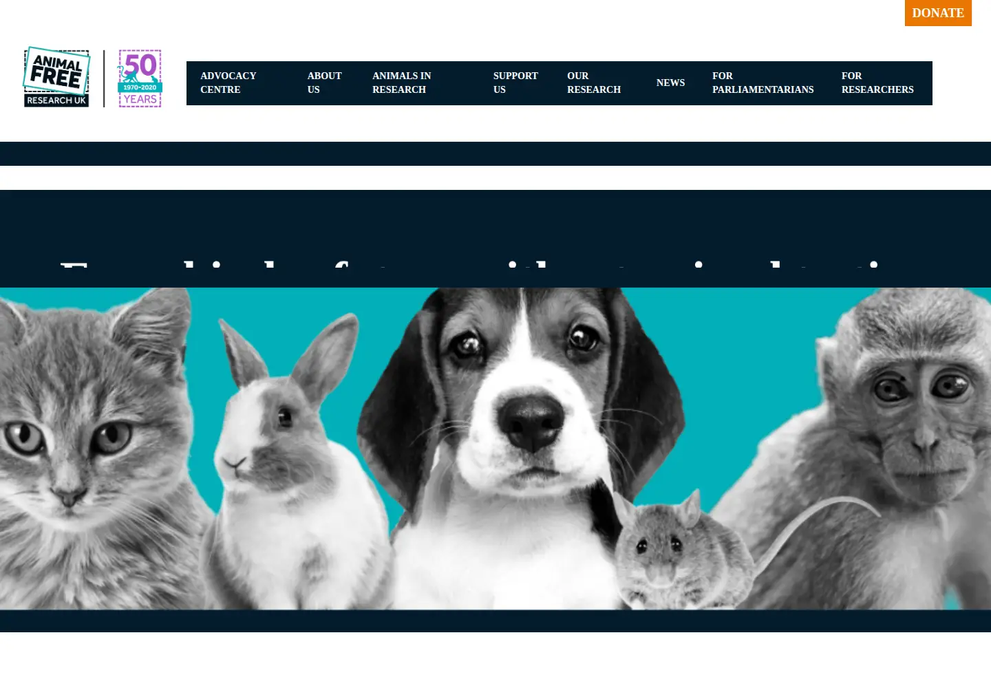 Captured homepage of animalfreeresearchuk.org in the current scan