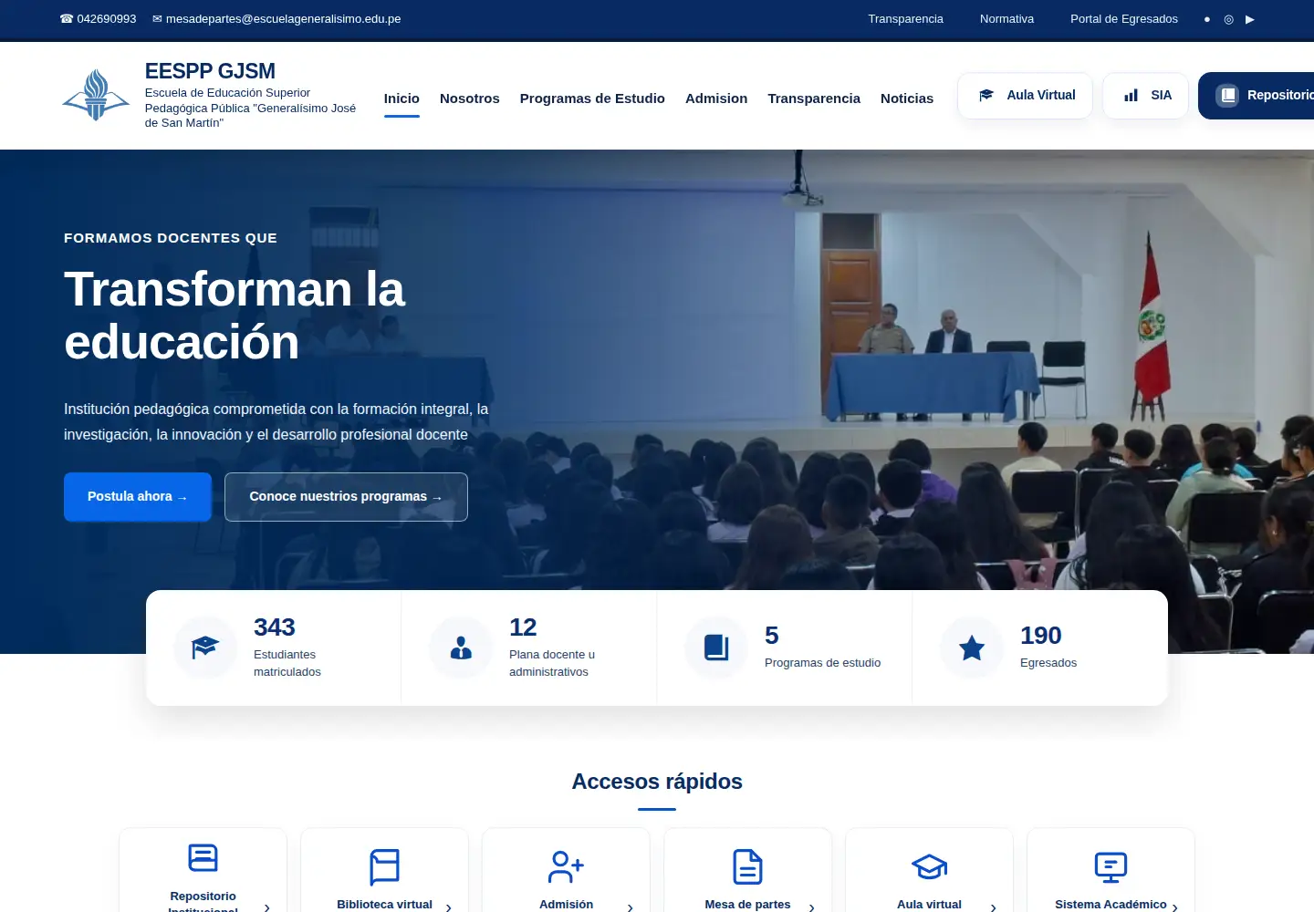 Screenshot of escuelageneralisimo.edu.pe