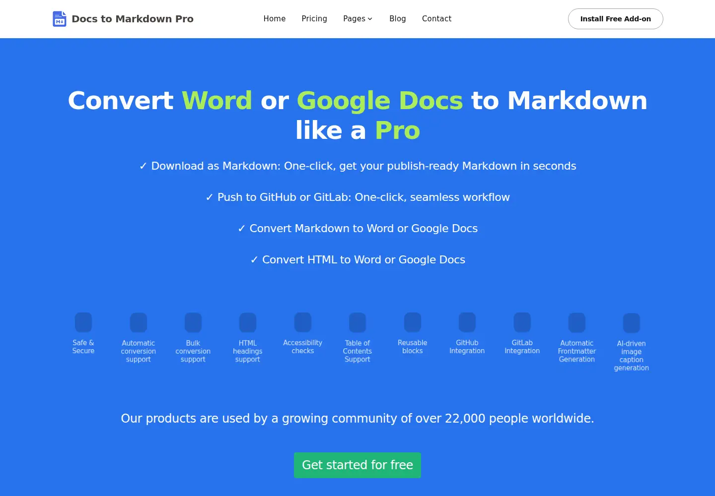 Captured homepage of docstomarkdown.pro in the current scan