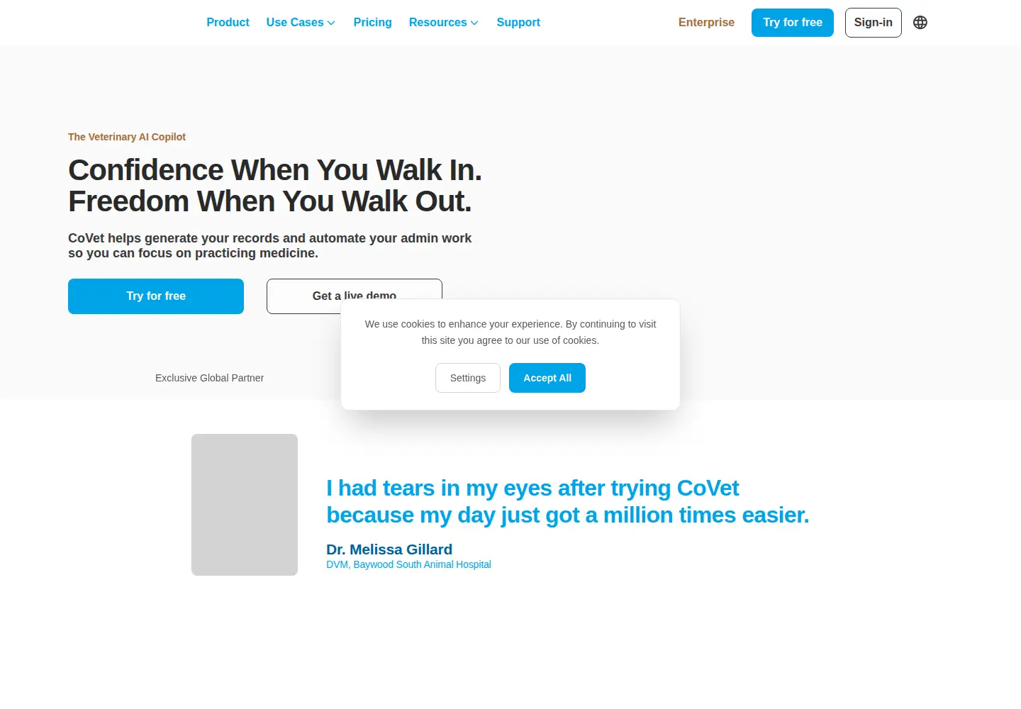 Captured homepage of co.vet in the current scan