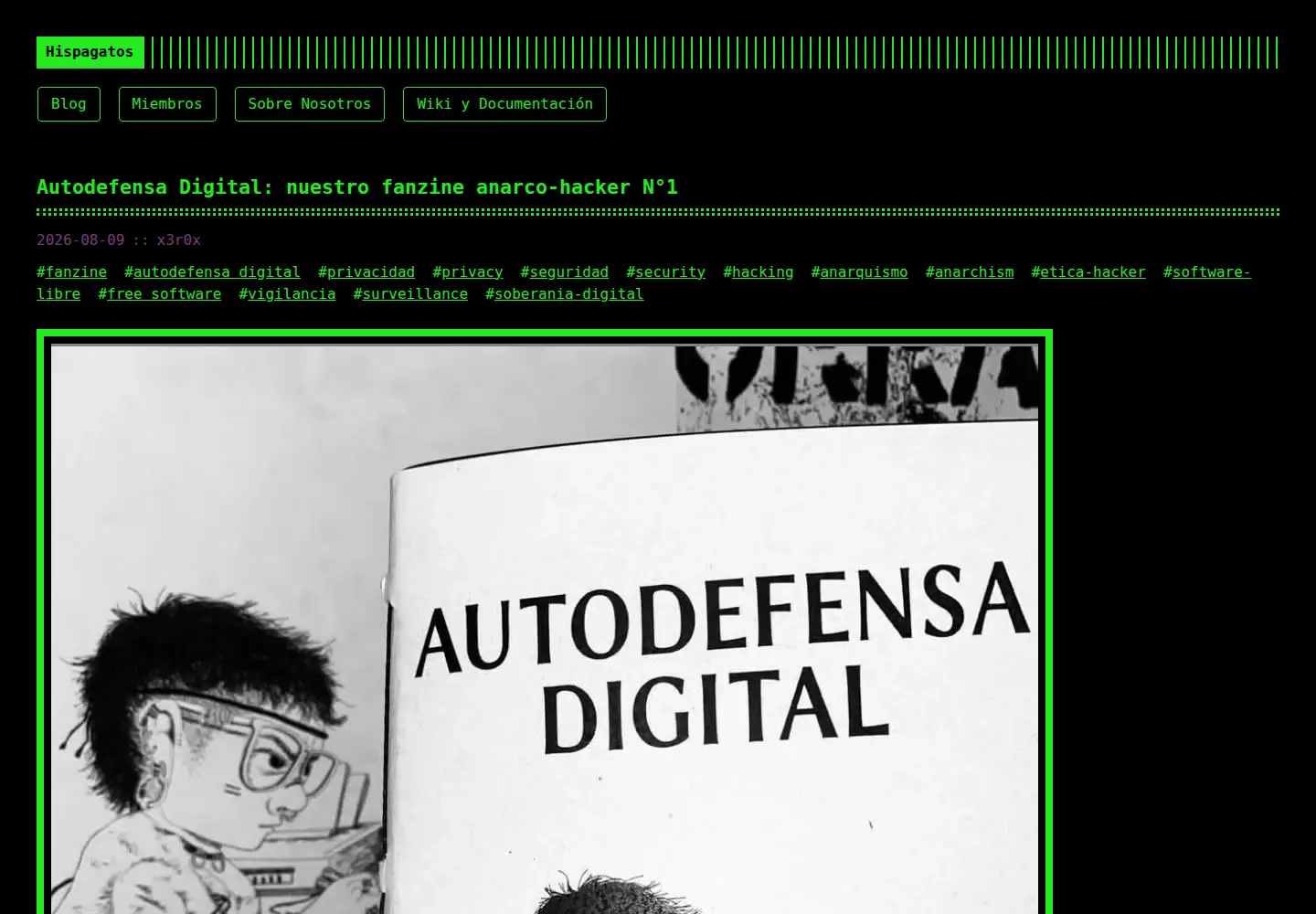Captured homepage of hispagatos.org in the current scan