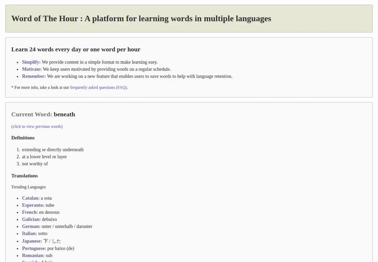 Captured homepage of wordofthehour.org in the current scan