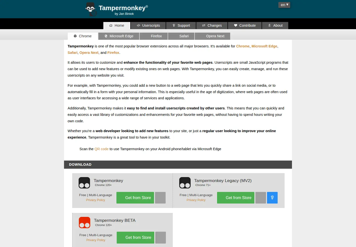 Screenshot of tampermonkey.net