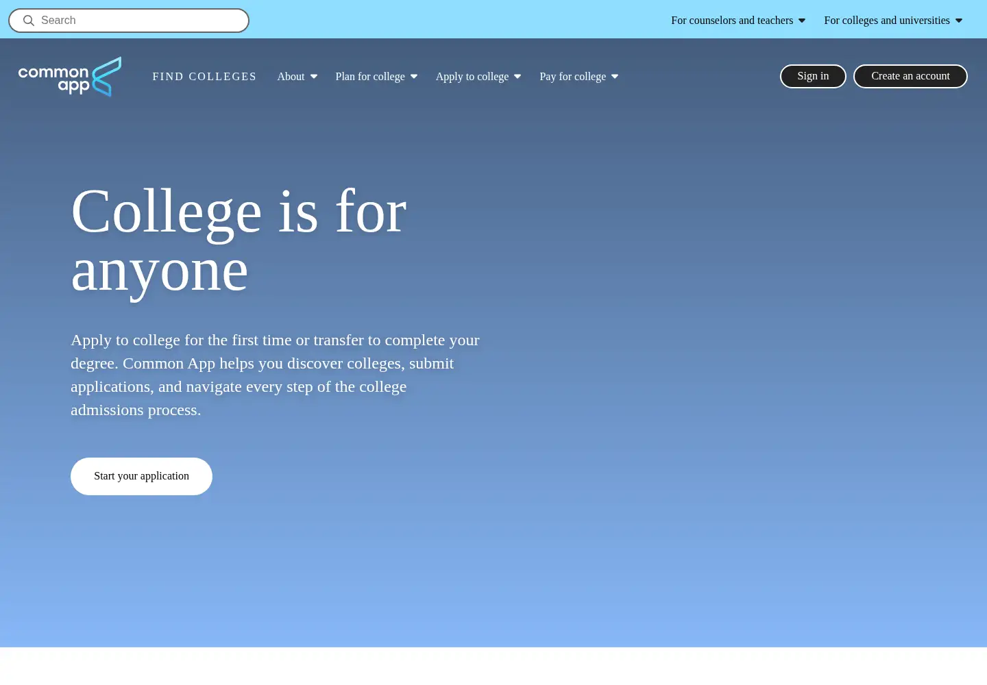 Screenshot of commonapp.org