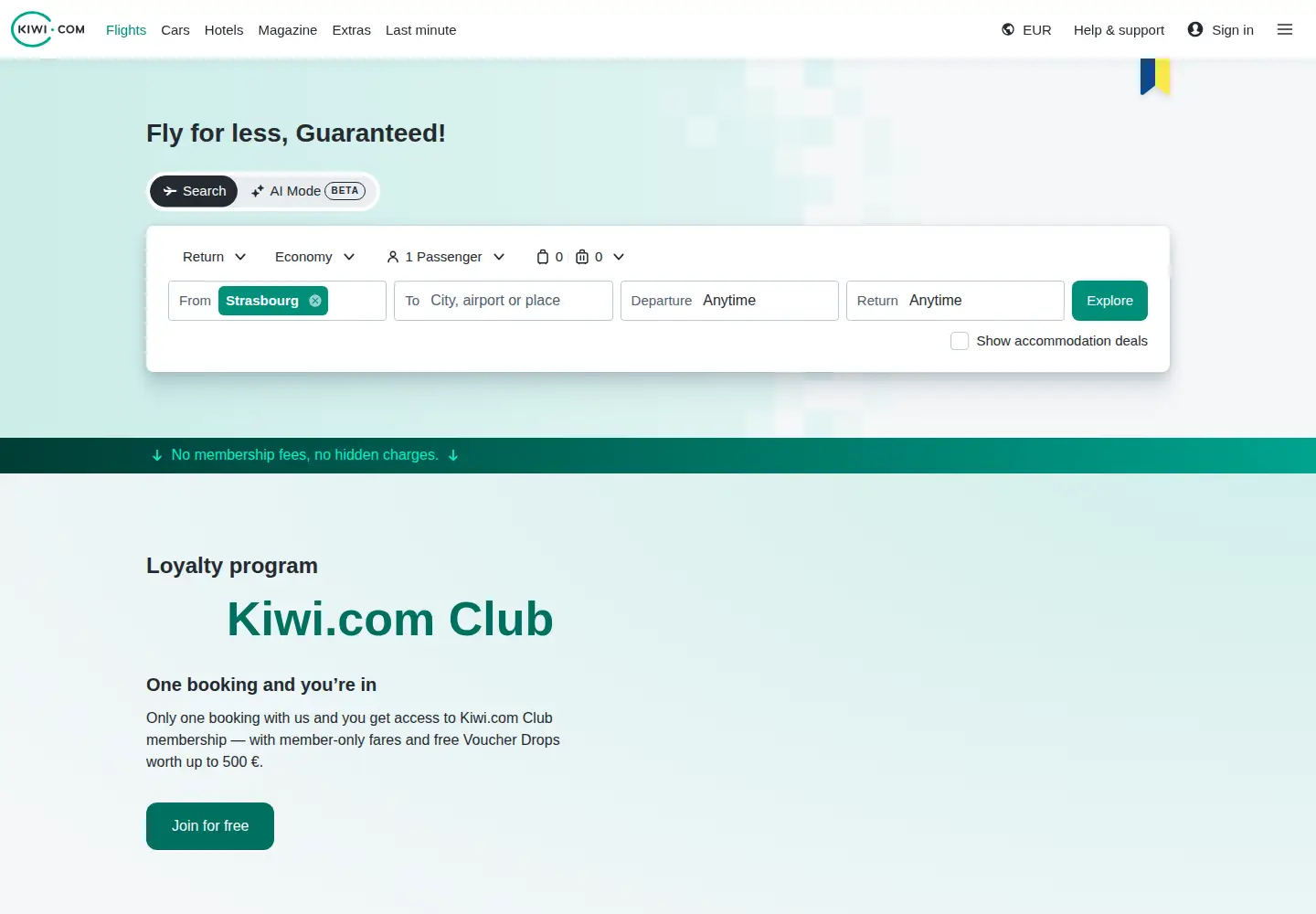 Screenshot of kiwi.com