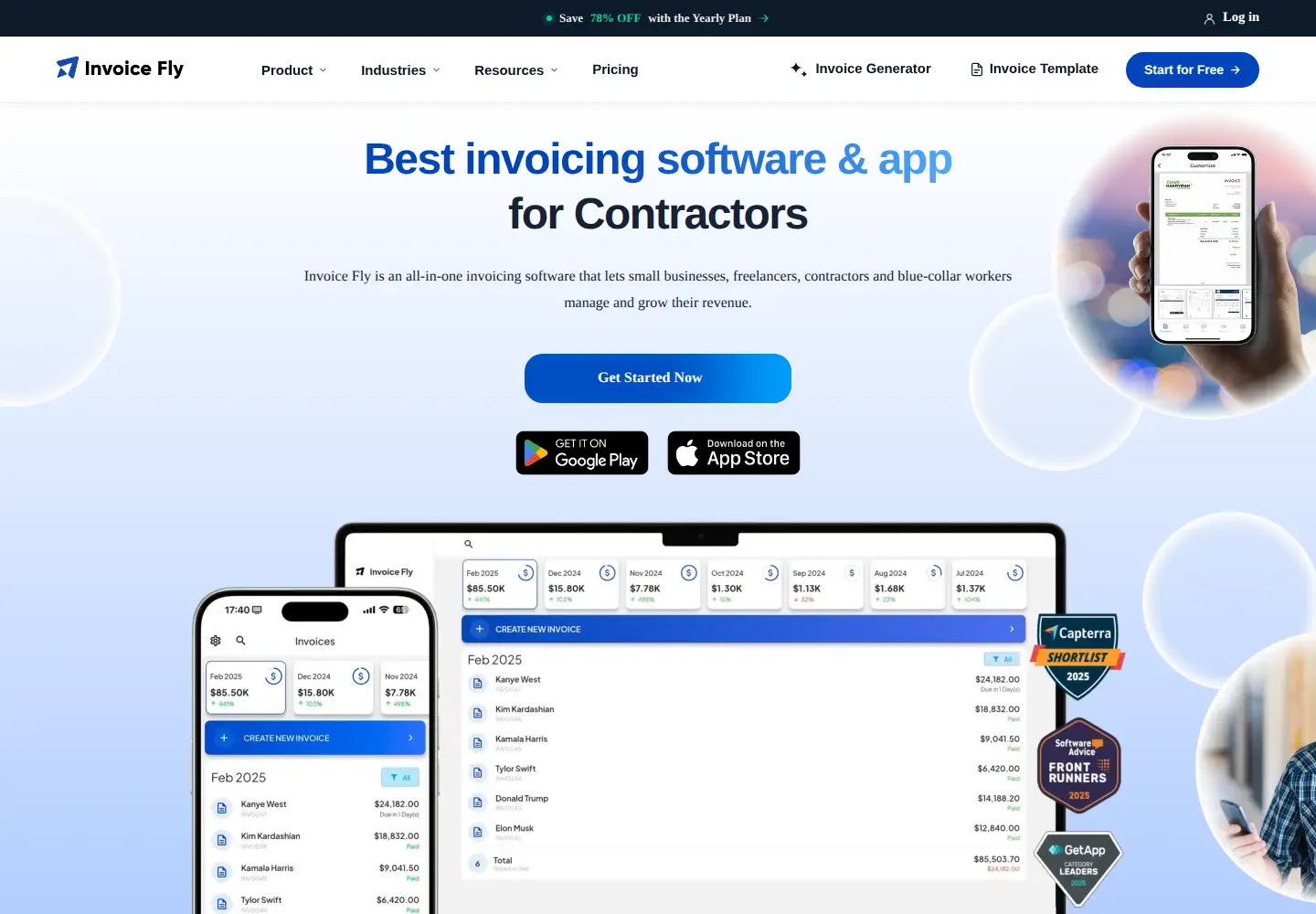 Screenshot of invoicefly.com