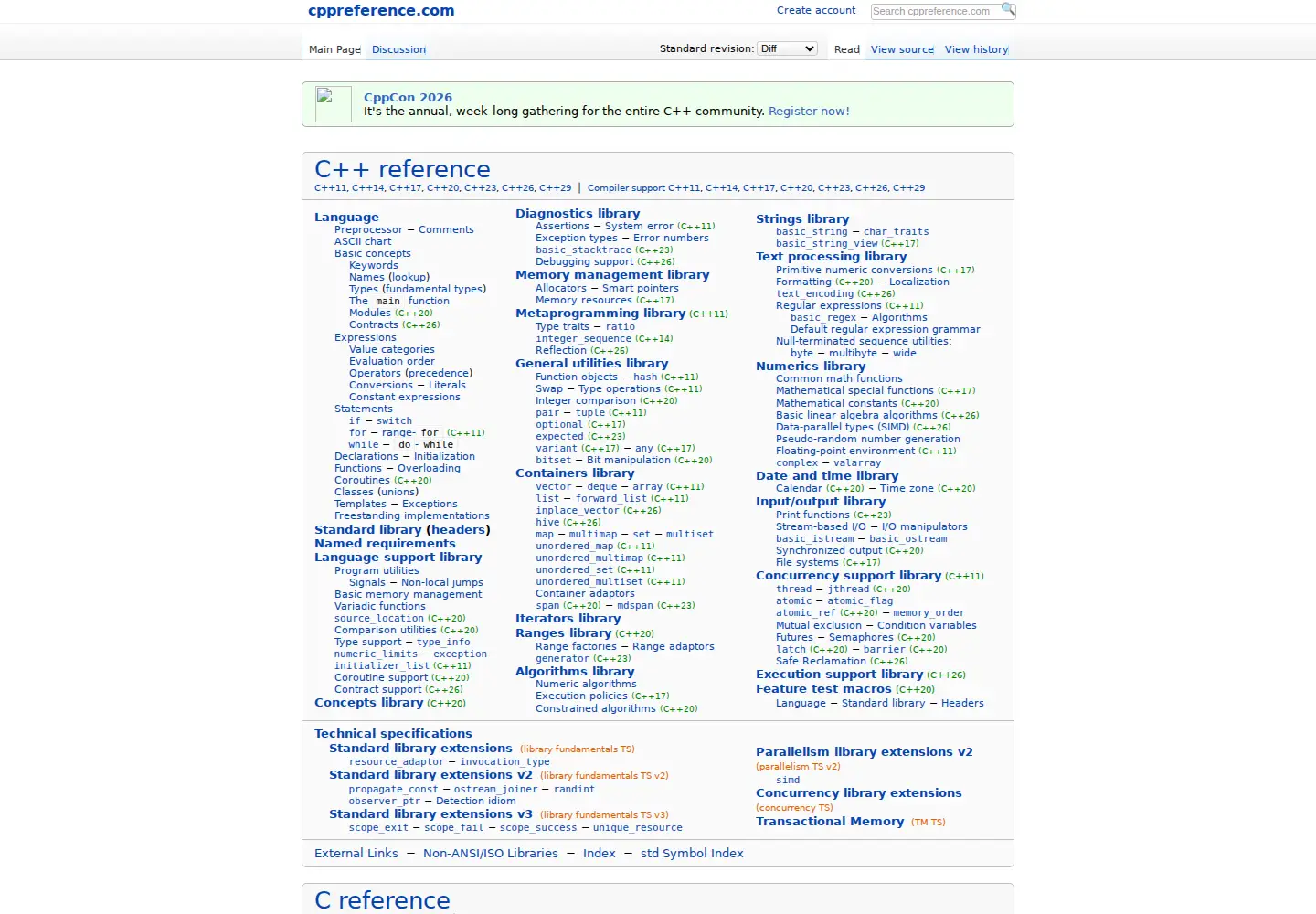 Screenshot of cppreference.com