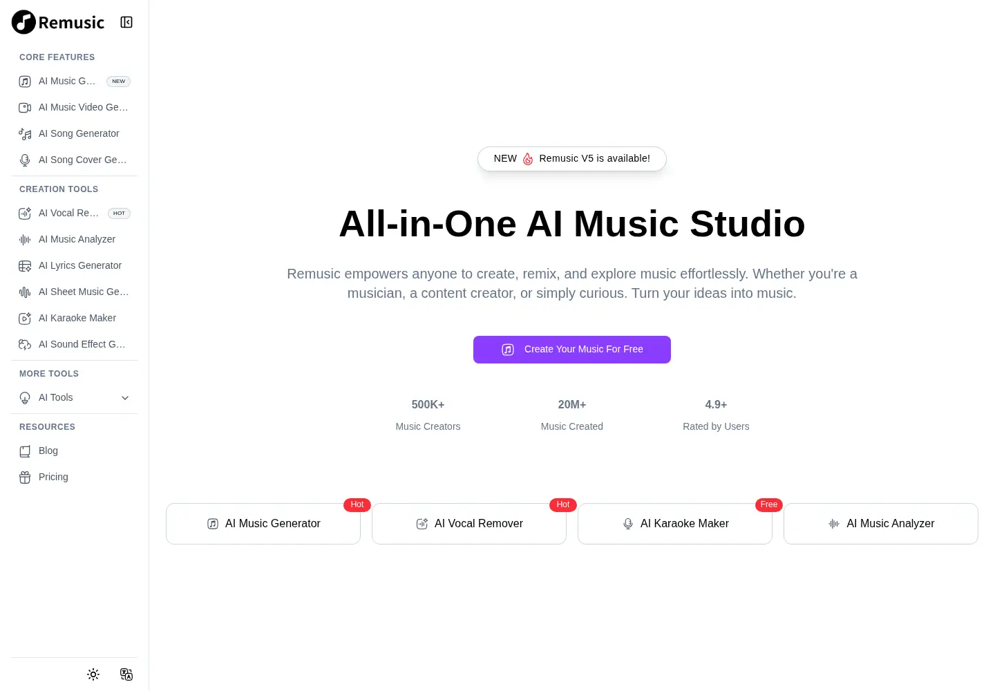 Screenshot of remusic.ai