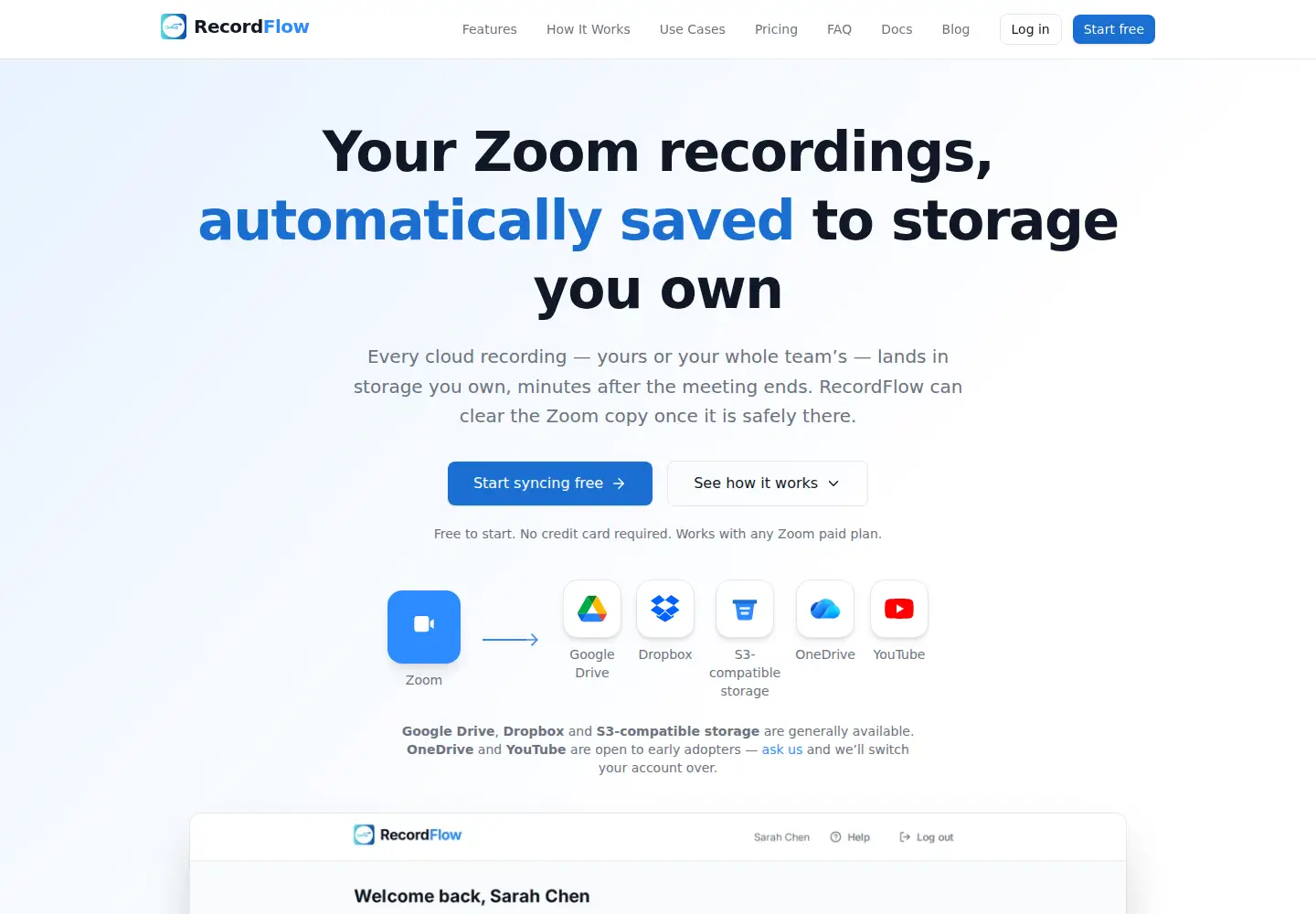 Captured homepage of recordflow.org in the current scan