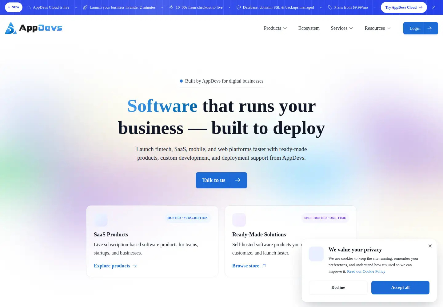 Captured homepage of appdevs.net in the current scan