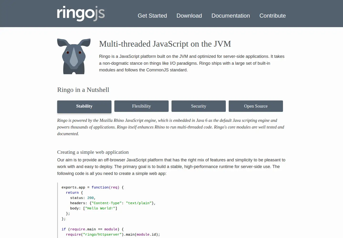 Captured homepage of ringojs.org in the current scan