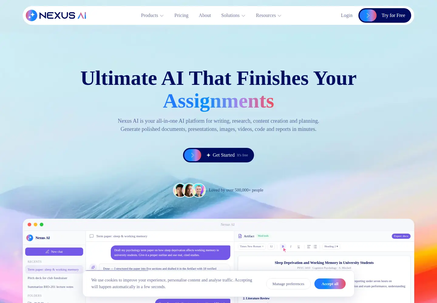 Screenshot of mynexusai.com