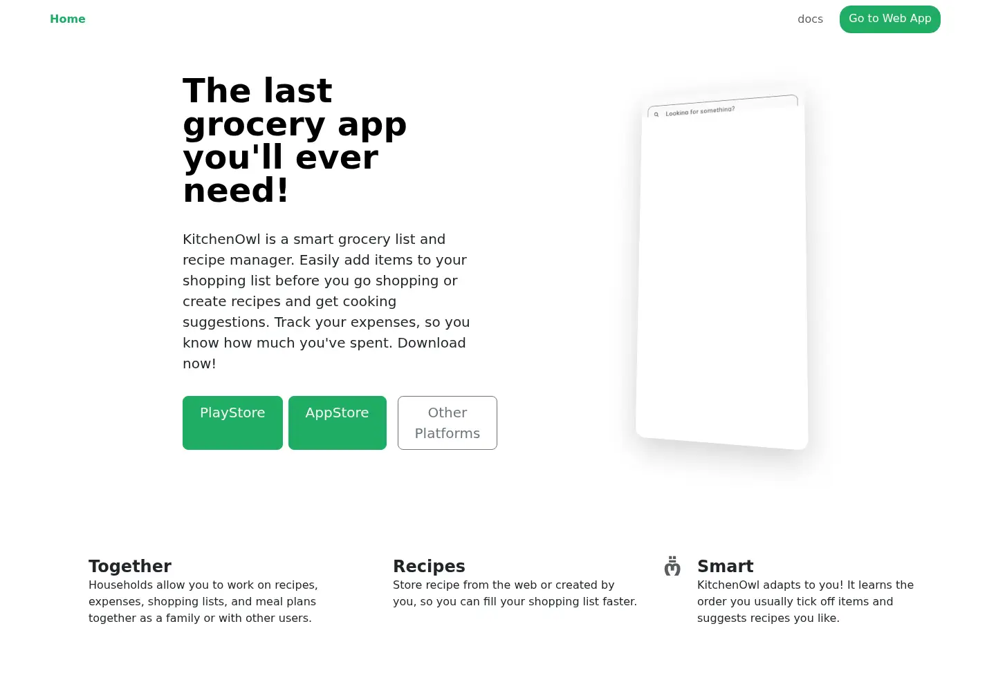 Screenshot of kitchenowl.org