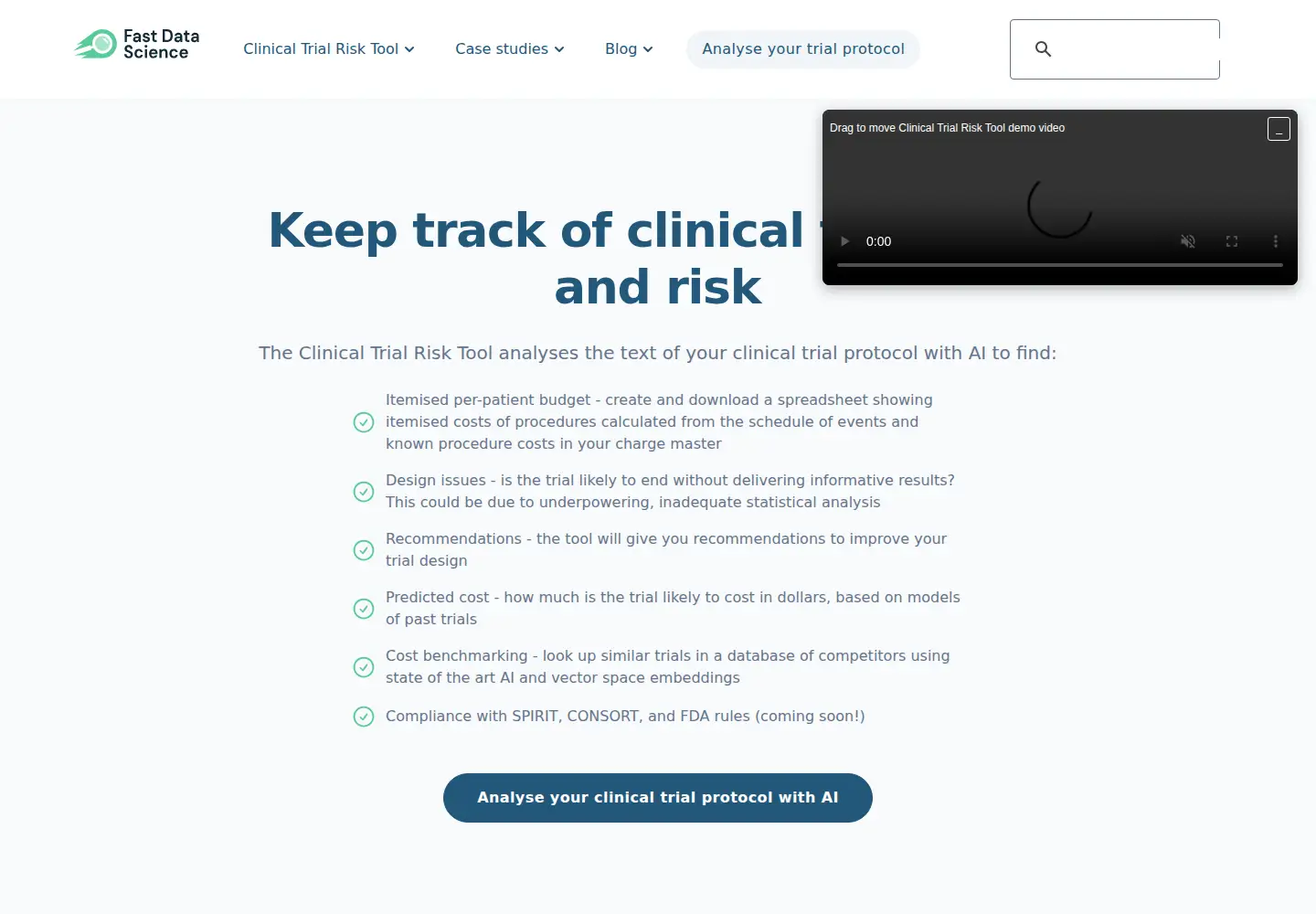 Screenshot of clinicaltrialrisk.org