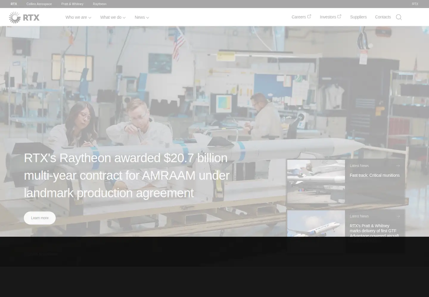 Screenshot of rtx.com
