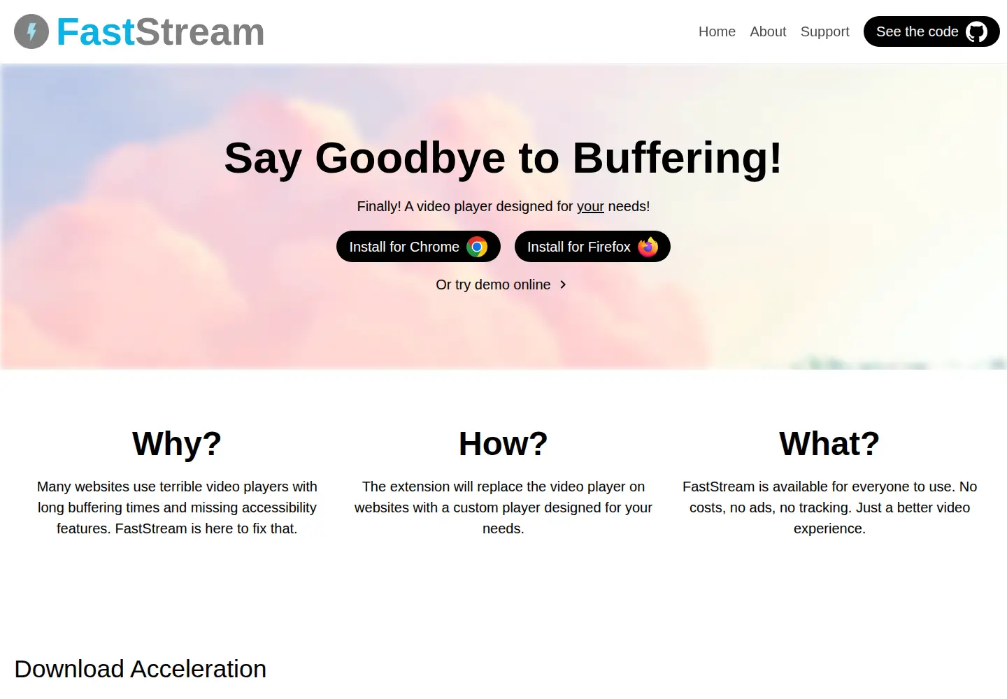 Captured homepage of faststream.online in the current scan