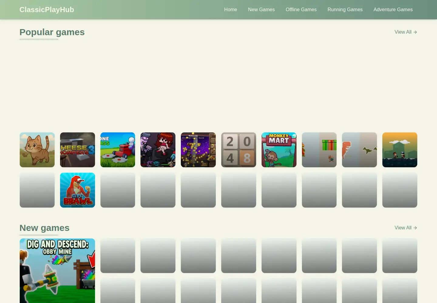Captured homepage of classicplayhub.com in the current scan