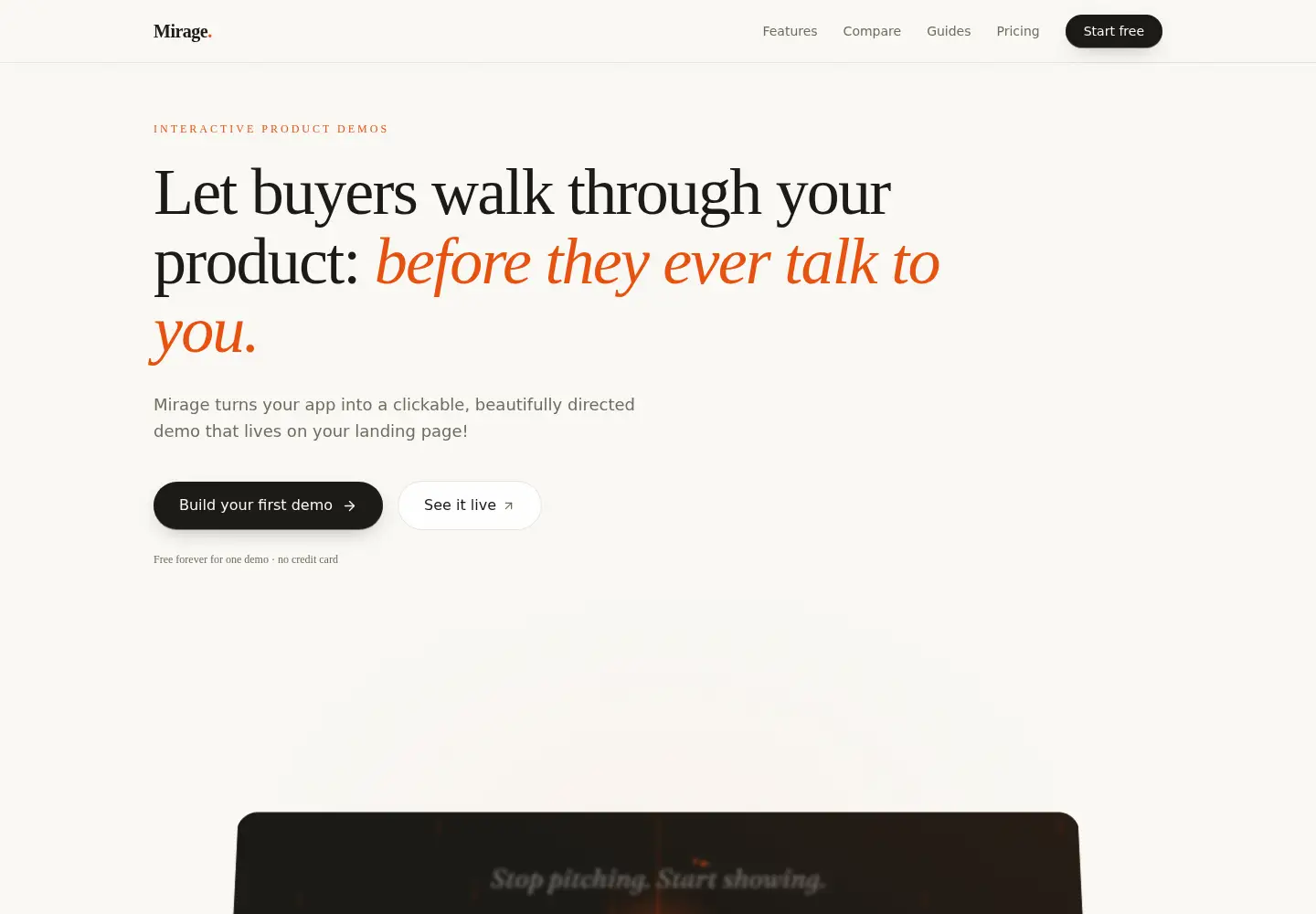 Captured homepage of usemirage.io in the current scan