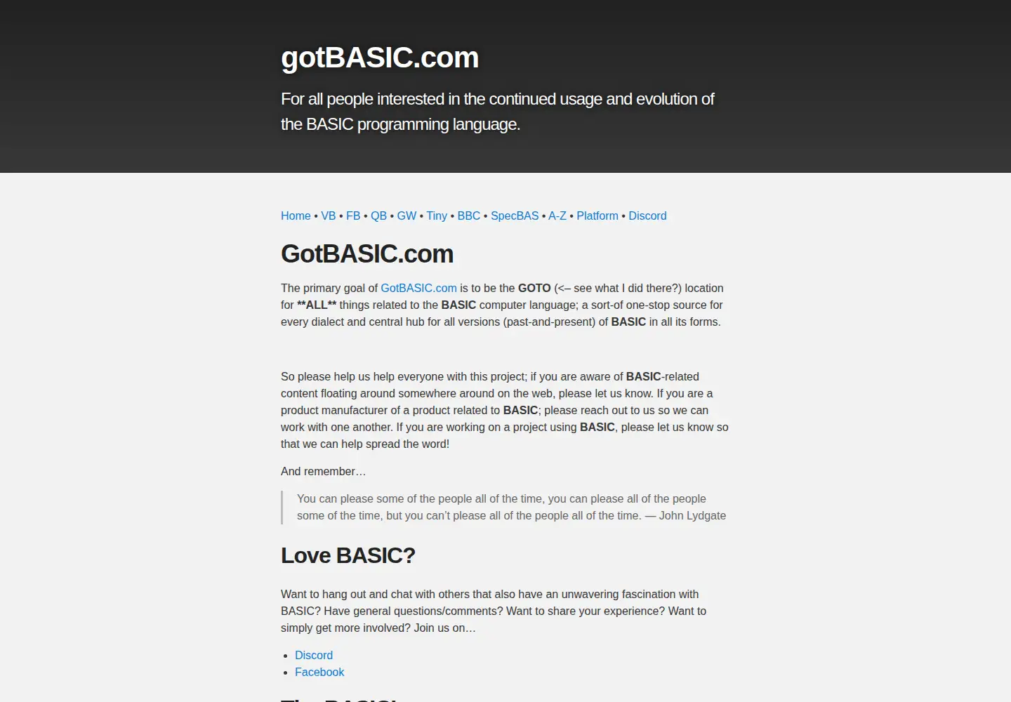 Captured homepage of gotbasic.com in the current scan