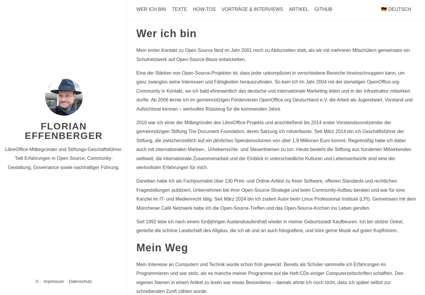 Captured homepage of effenberger.org in the current scan