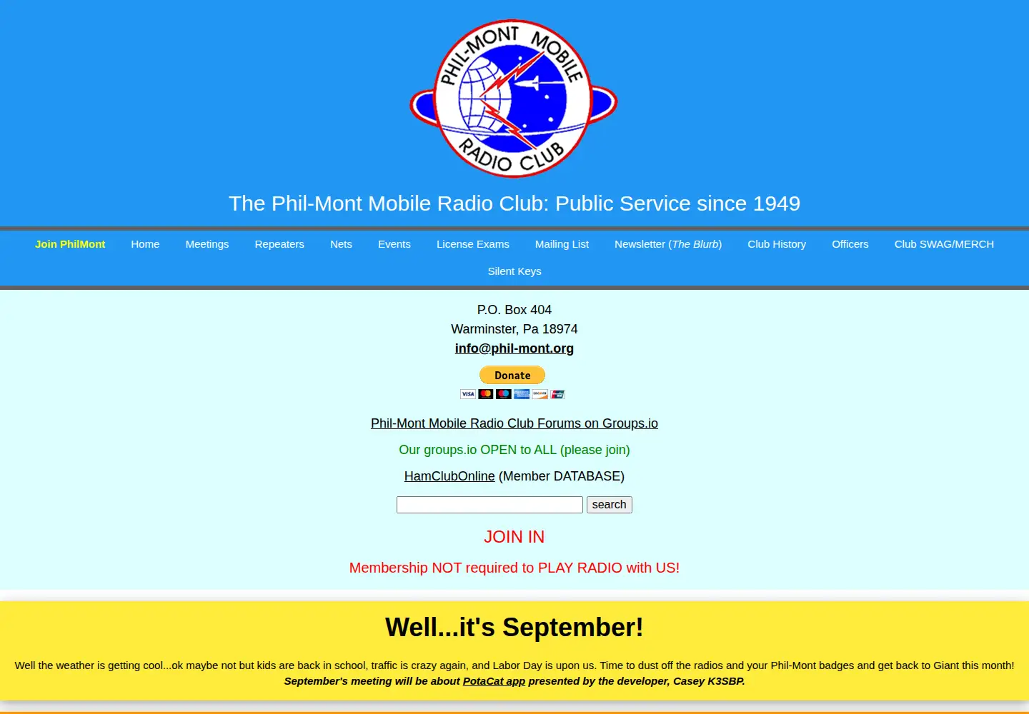 Captured homepage of phil-mont.org in the current scan