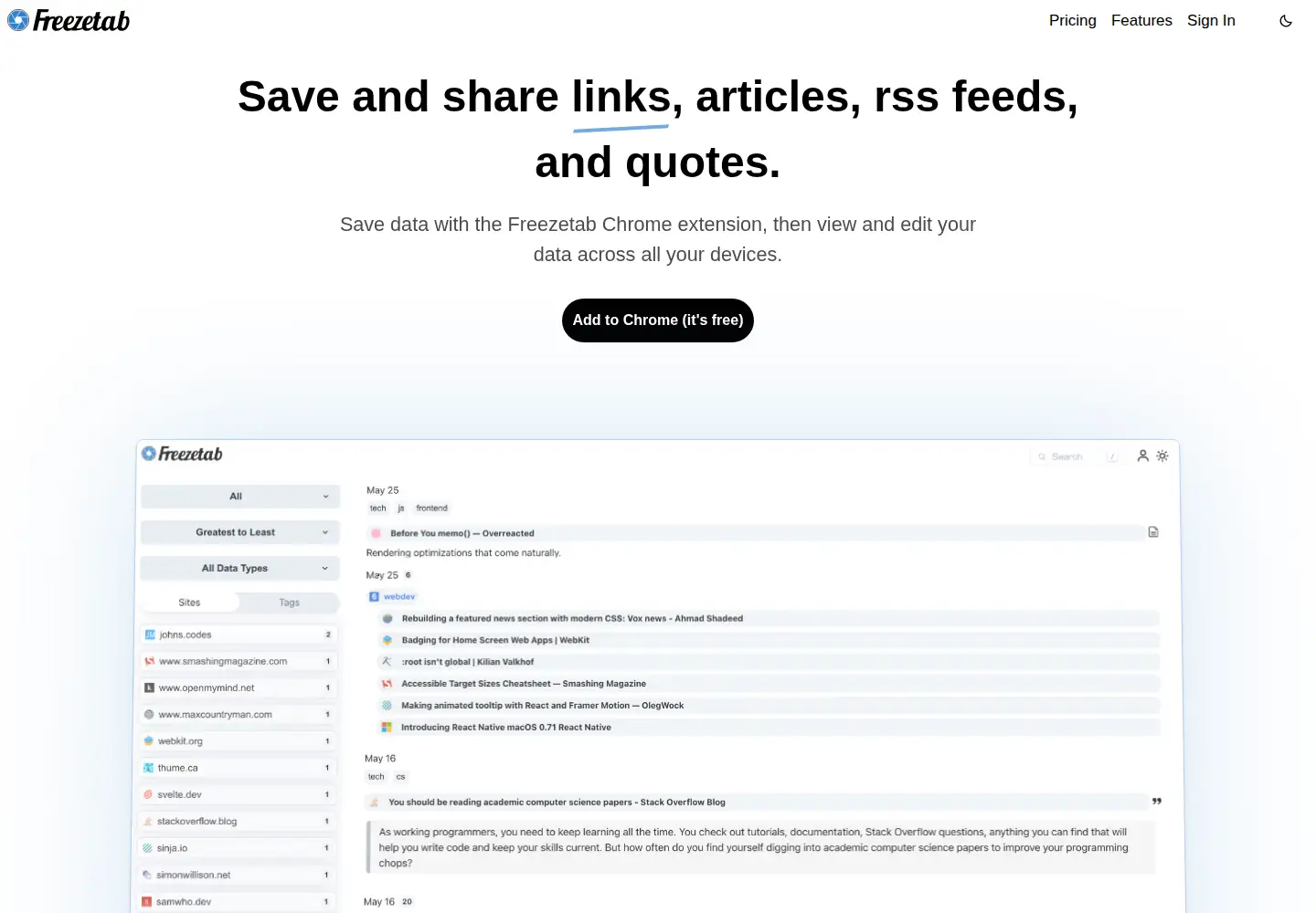 Screenshot of freezetab.com