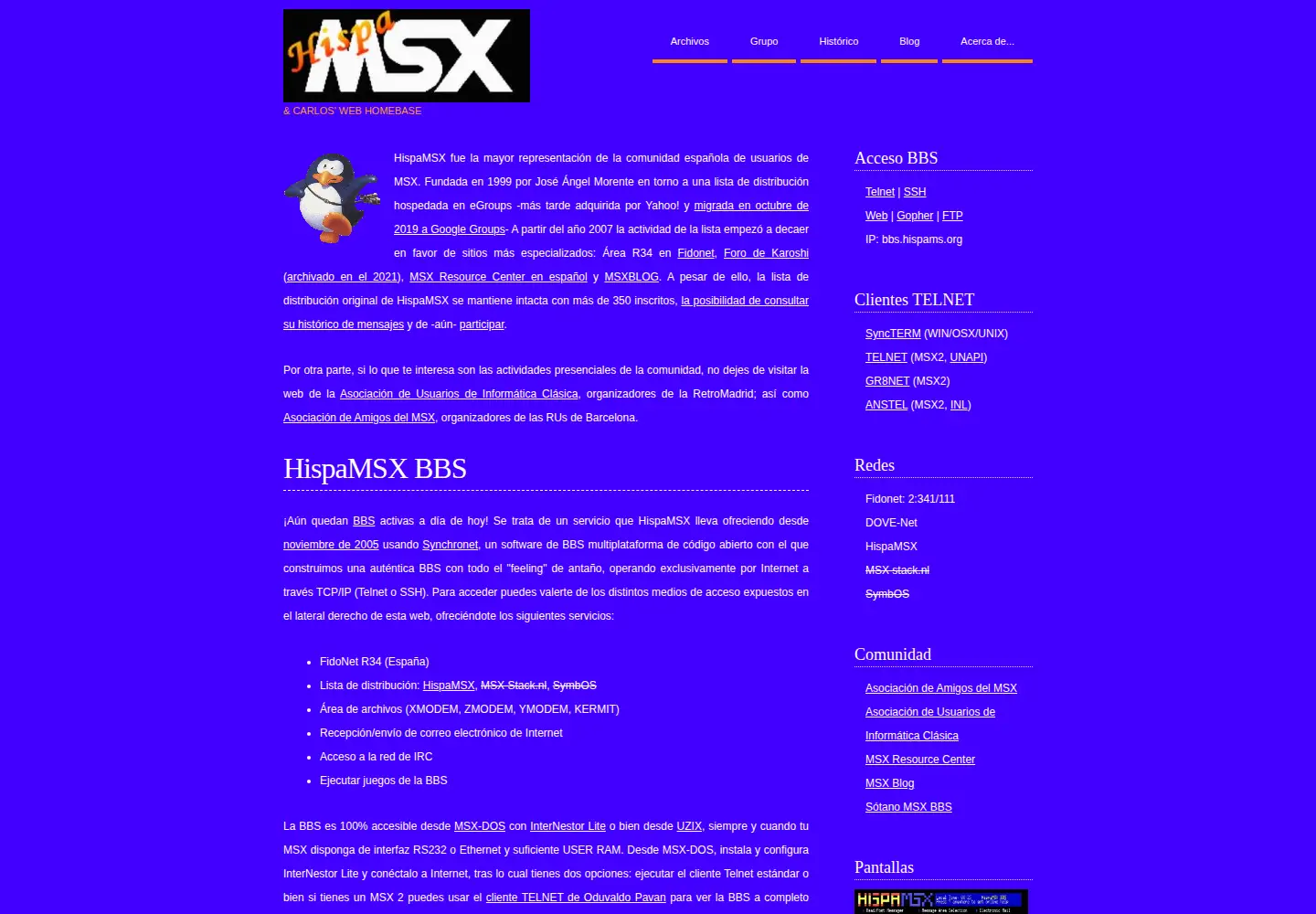 Captured homepage of hispamsx.org in the current scan