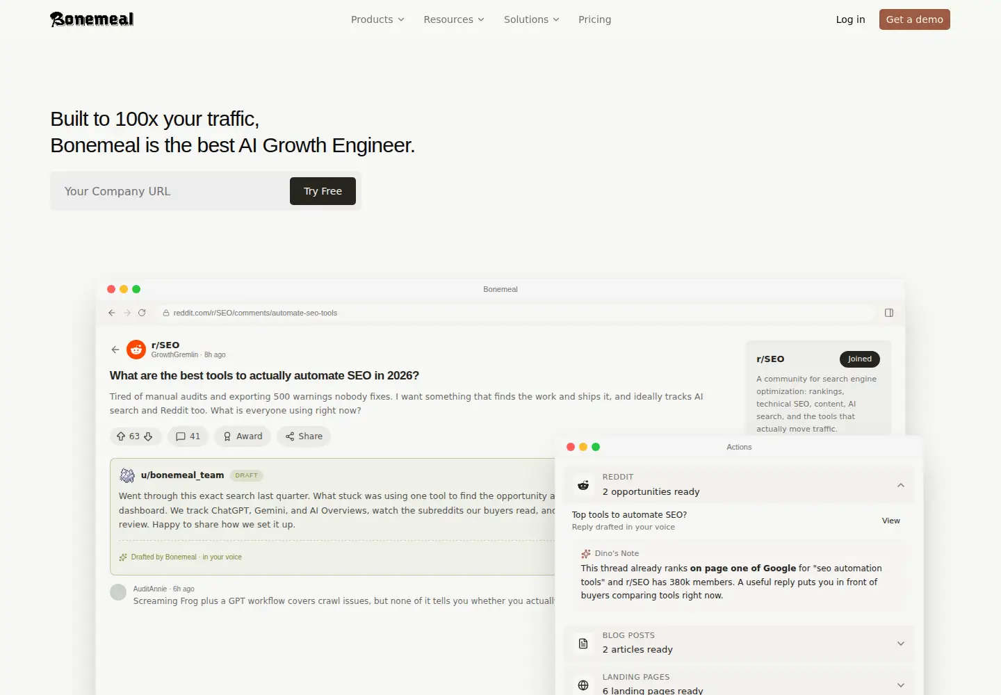 Captured homepage of bonemeal.ai in the current scan