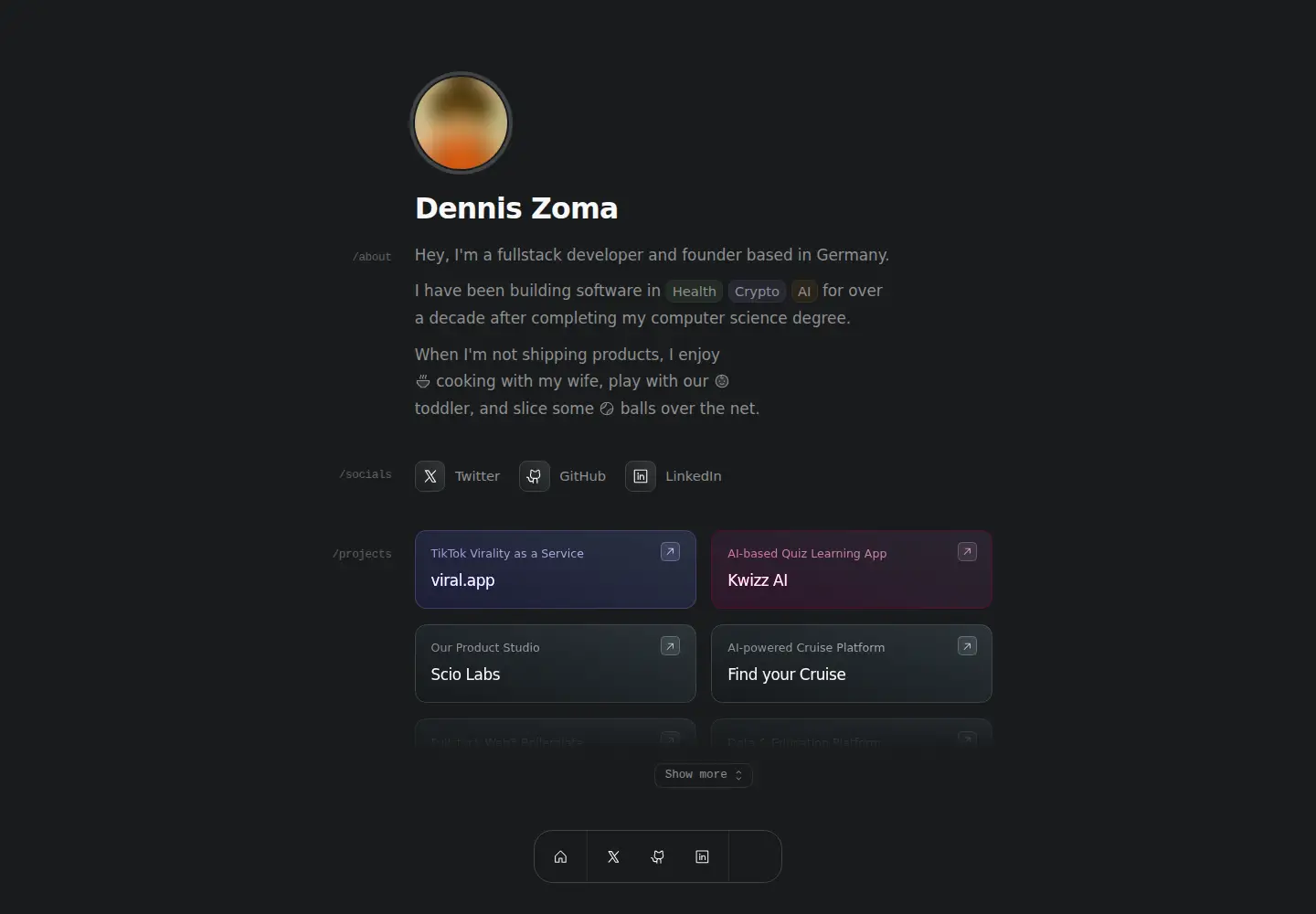 Captured homepage of zoma.dev in the current scan