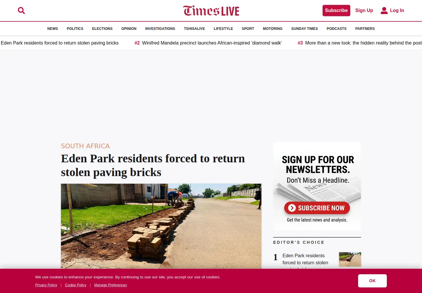 Screenshot of timeslive.co.za