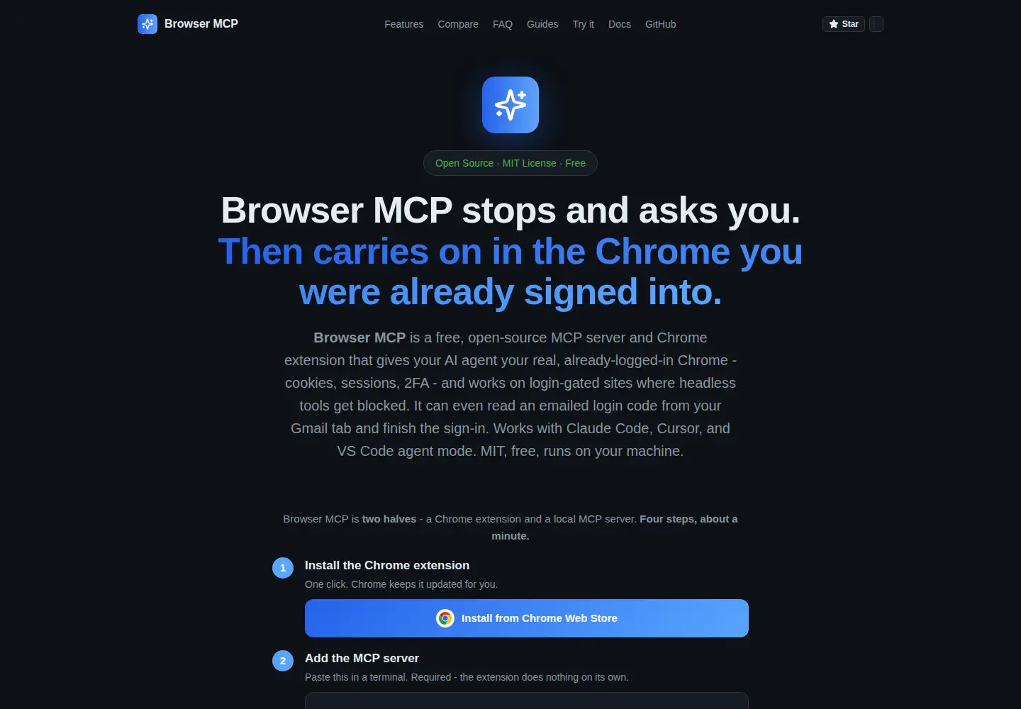 Captured homepage of browsermcp.dev in the current scan