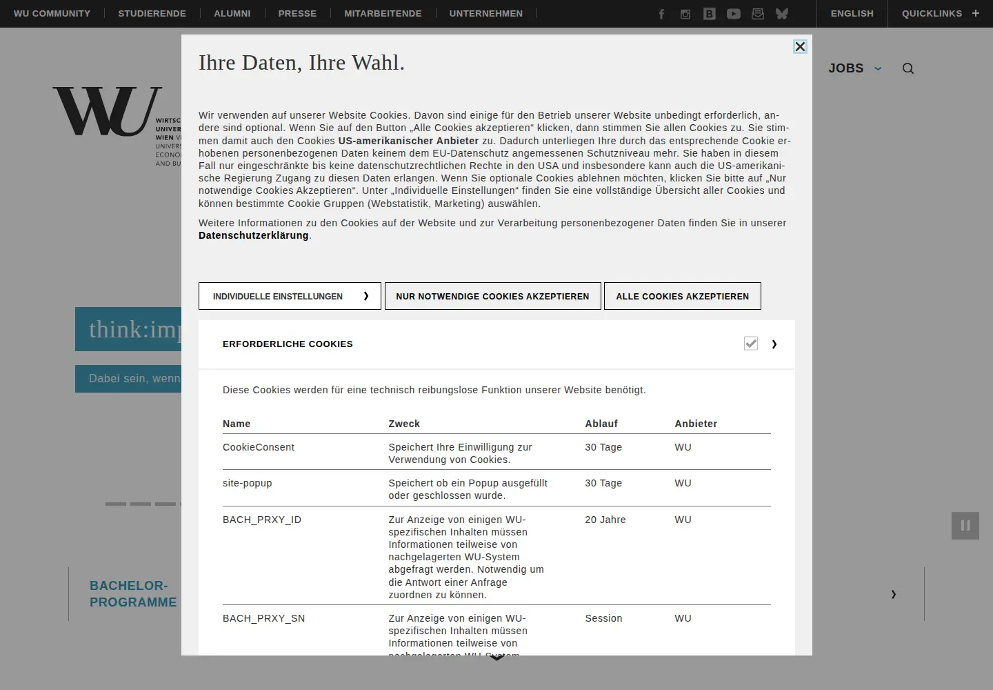 Screenshot of wu.ac.at